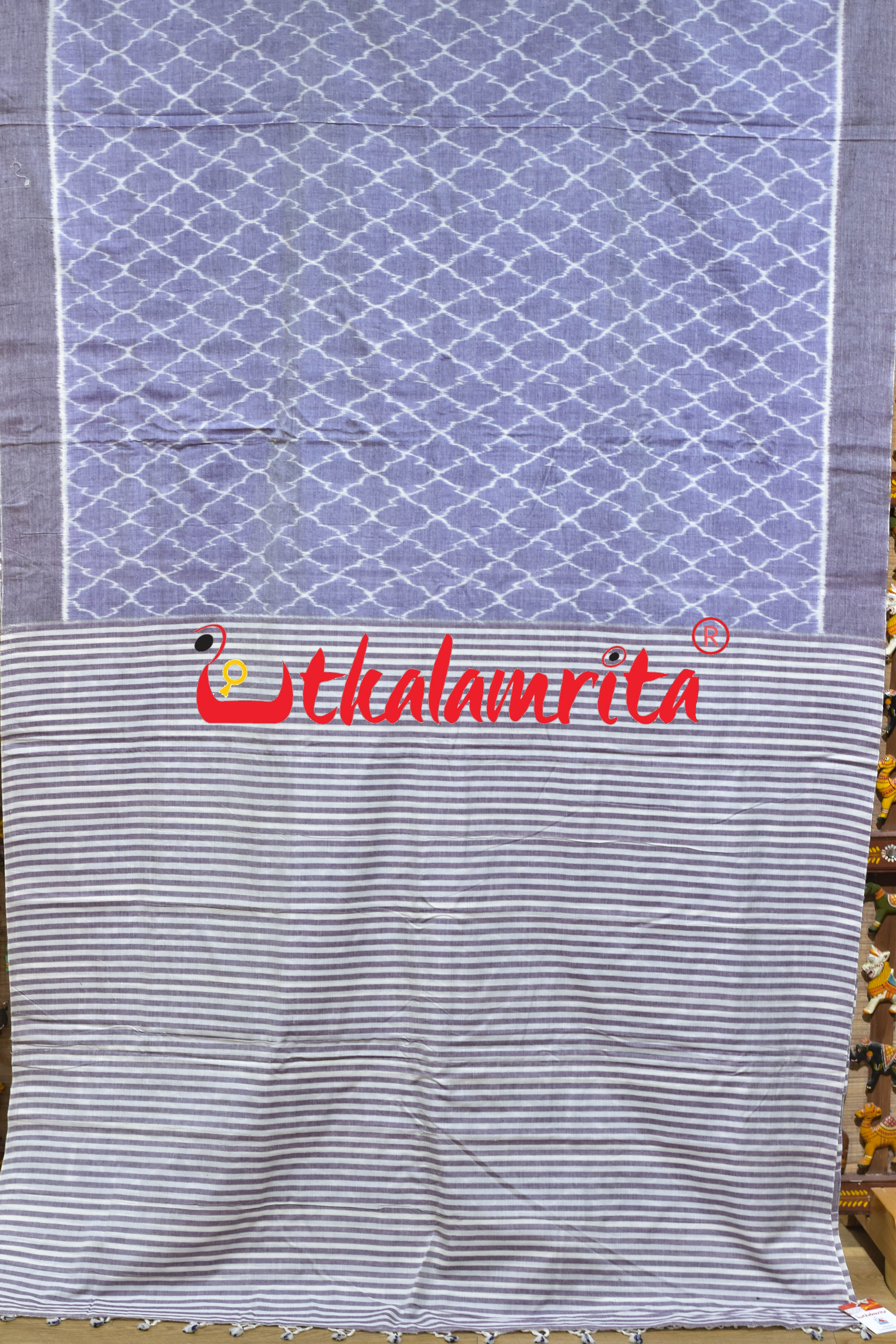 Lavender Cross Fence Khandua Cotton Saree