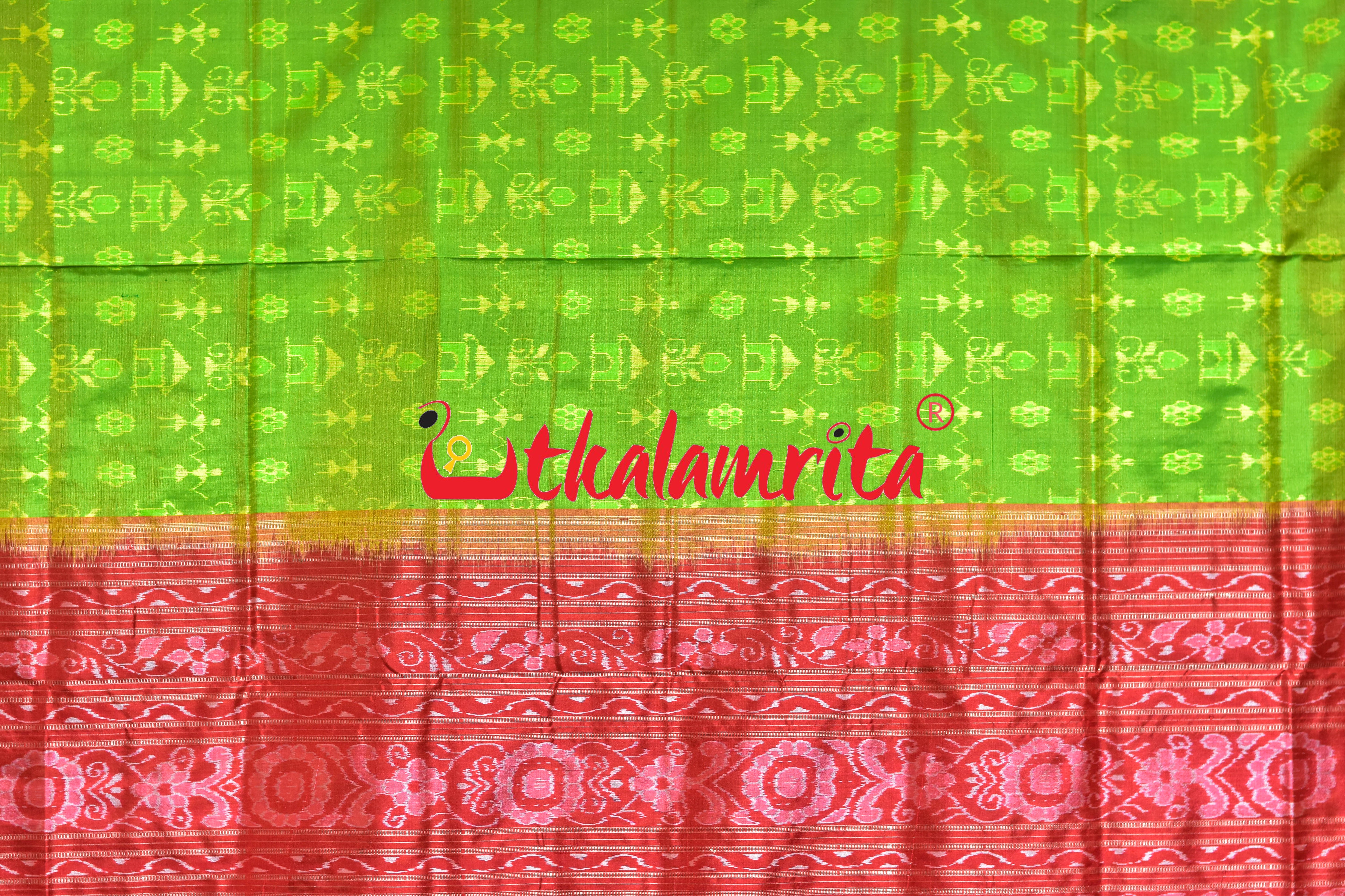 Yellow Green Red Tribal Ghara Sambalpuri Silk Saree