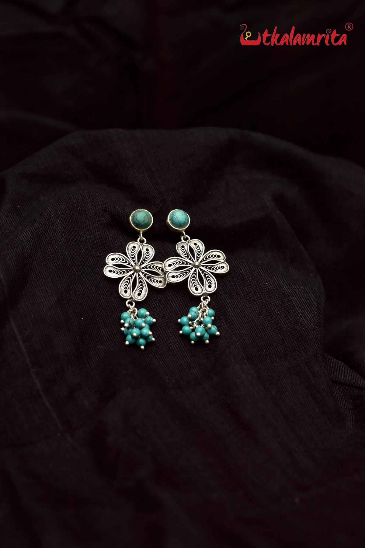 Turquoise Silver Flower Drops (Earring Tops)