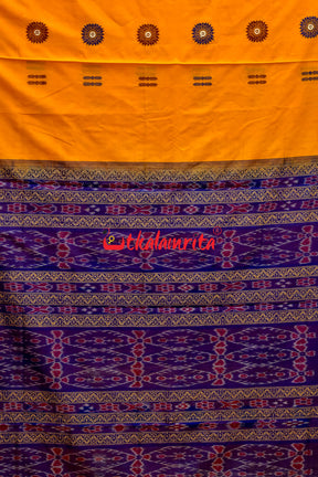 Mustard Blue Padam Bomkai Cotton Saree