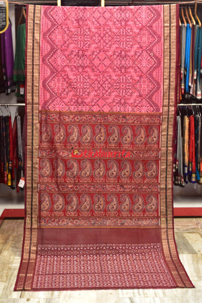 Pink Flowers Body Bandha Sambalpuri Cotton Saree