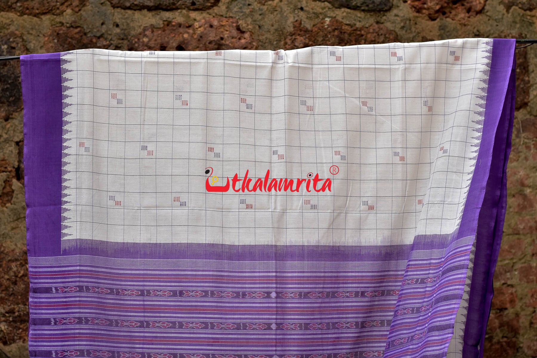 White Lavendar Phoda Kumbha Sambalpuri Cotton Saree