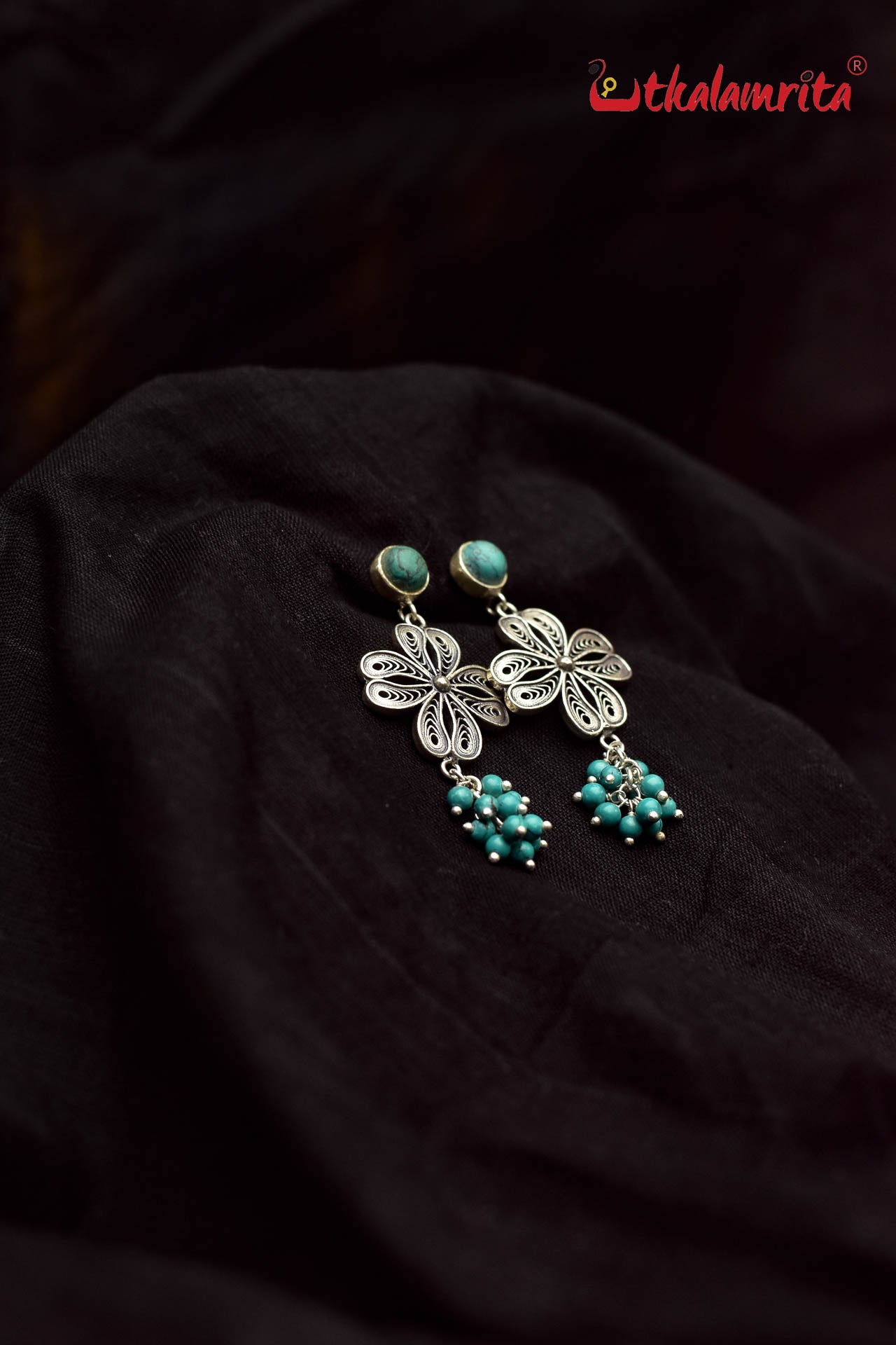 Turquoise Silver Flower Drops