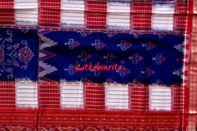 Peri Peri Bandha Pasapali Blue Red White Sambalpuri Cotton Saree