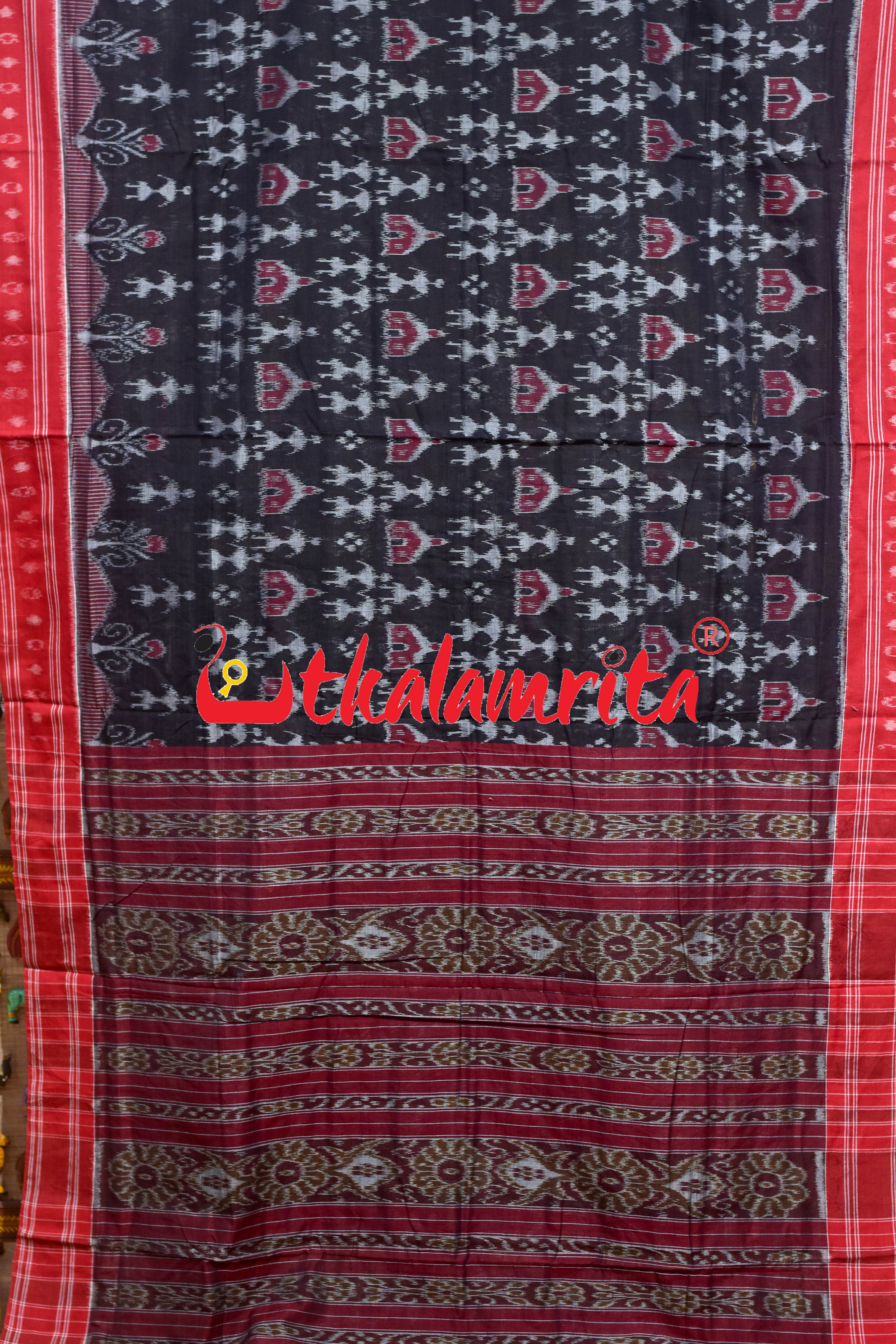 Black Red Tribal Homes Khandua Cotton Saree
