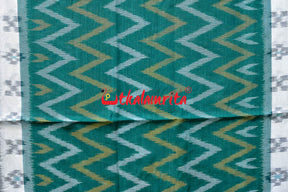 White Green Waves Black Khandua Cotton Saree