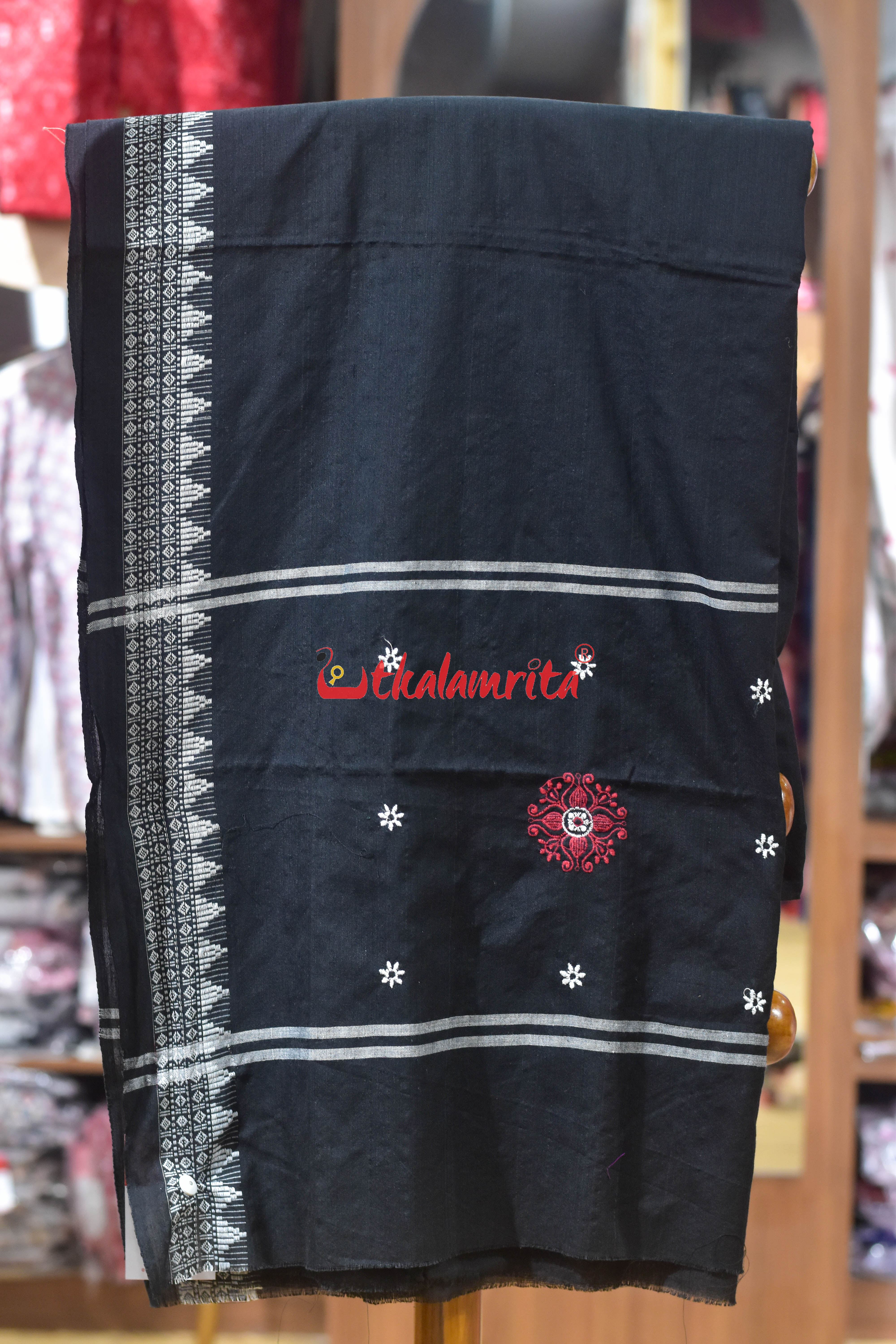 Red Black Flower Bomkai Cotton Dress Set