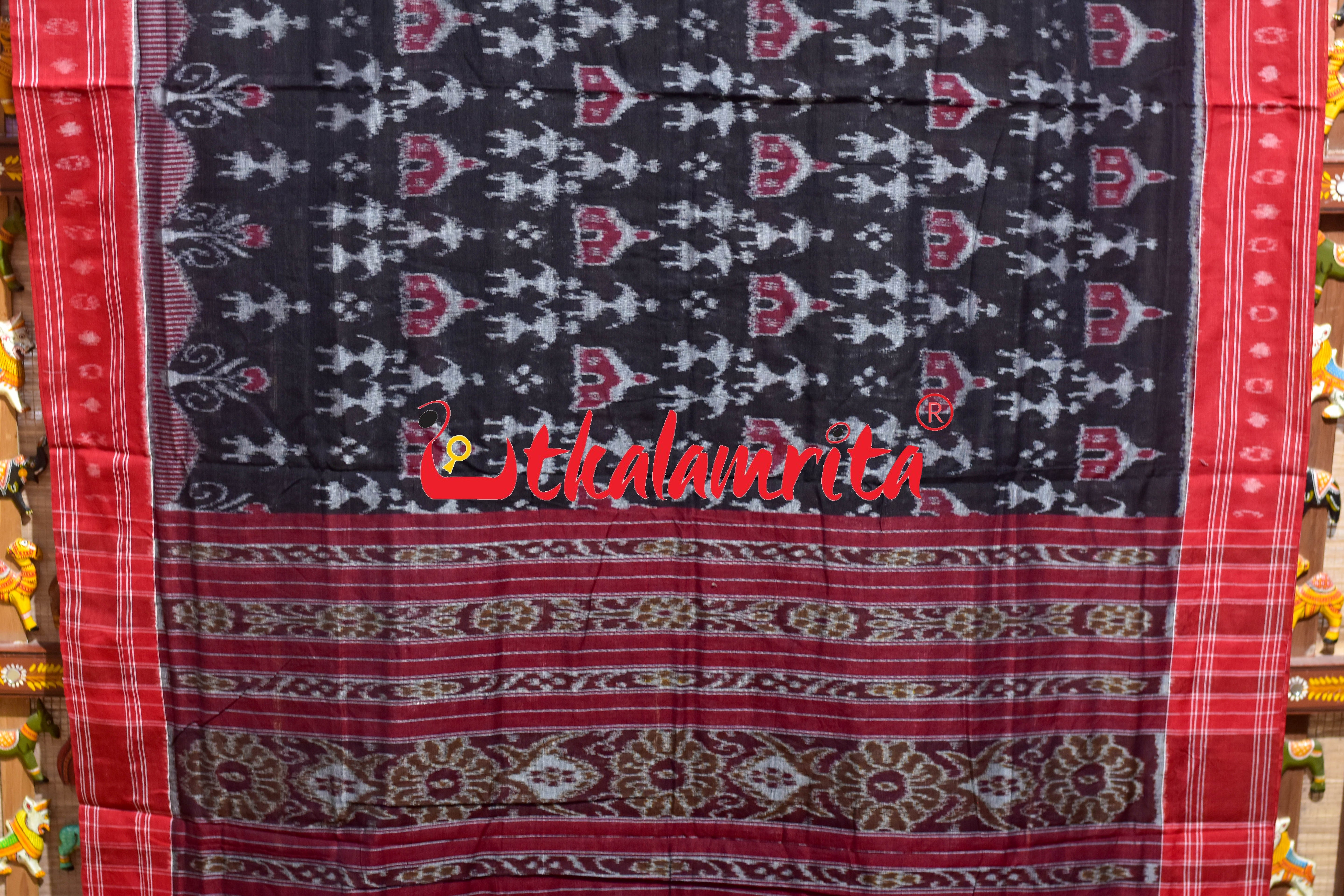 Black Red Tribal Homes Khandua Cotton Saree