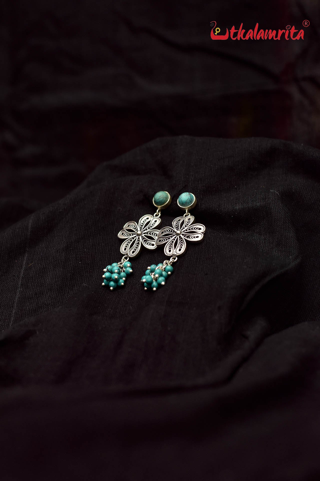 Turquoise Silver Flower Drops