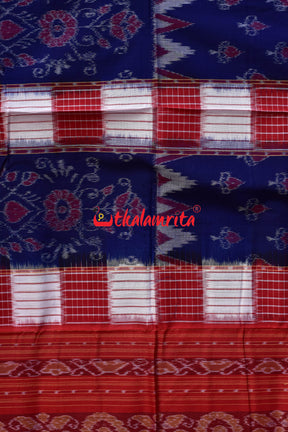 Peri Peri Bandha Pasapali Blue Red White Sambalpuri Cotton Saree