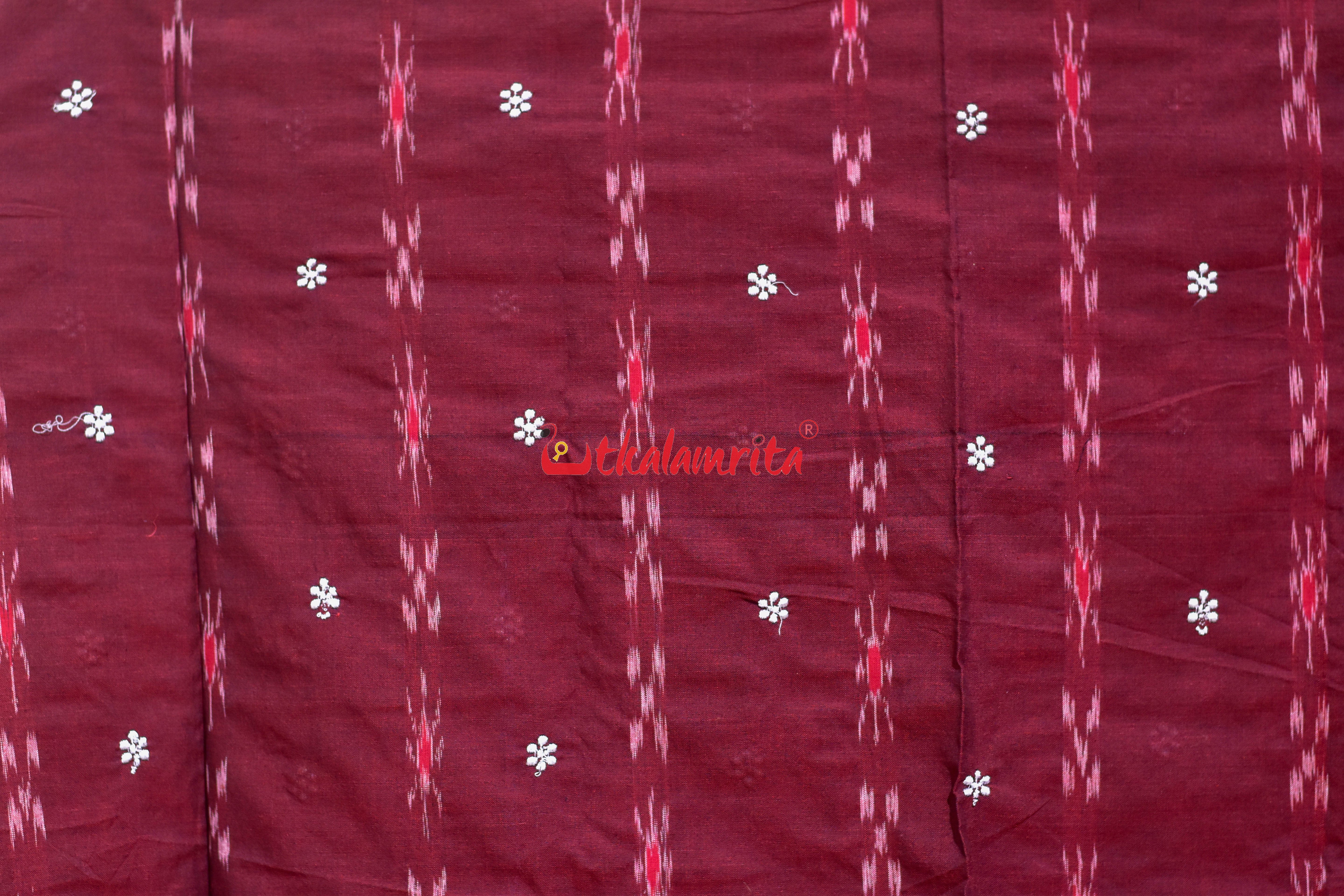 Maroon Blue Simple Pasapali Flower Dress Set