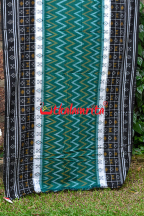 White Green Waves Black Khandua Cotton Saree