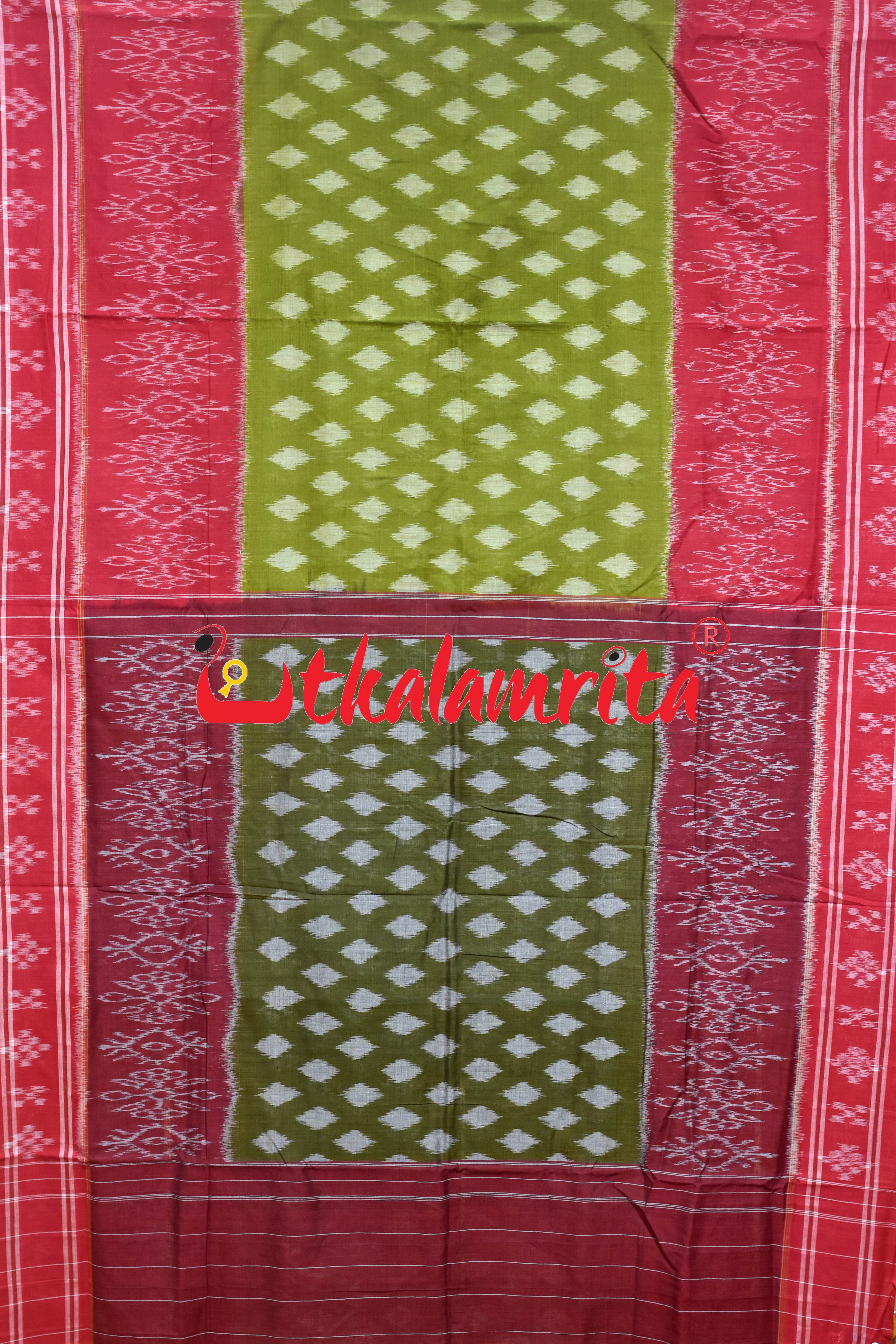 Mehendi Red Pasapali Border Khandua Cotton Saree