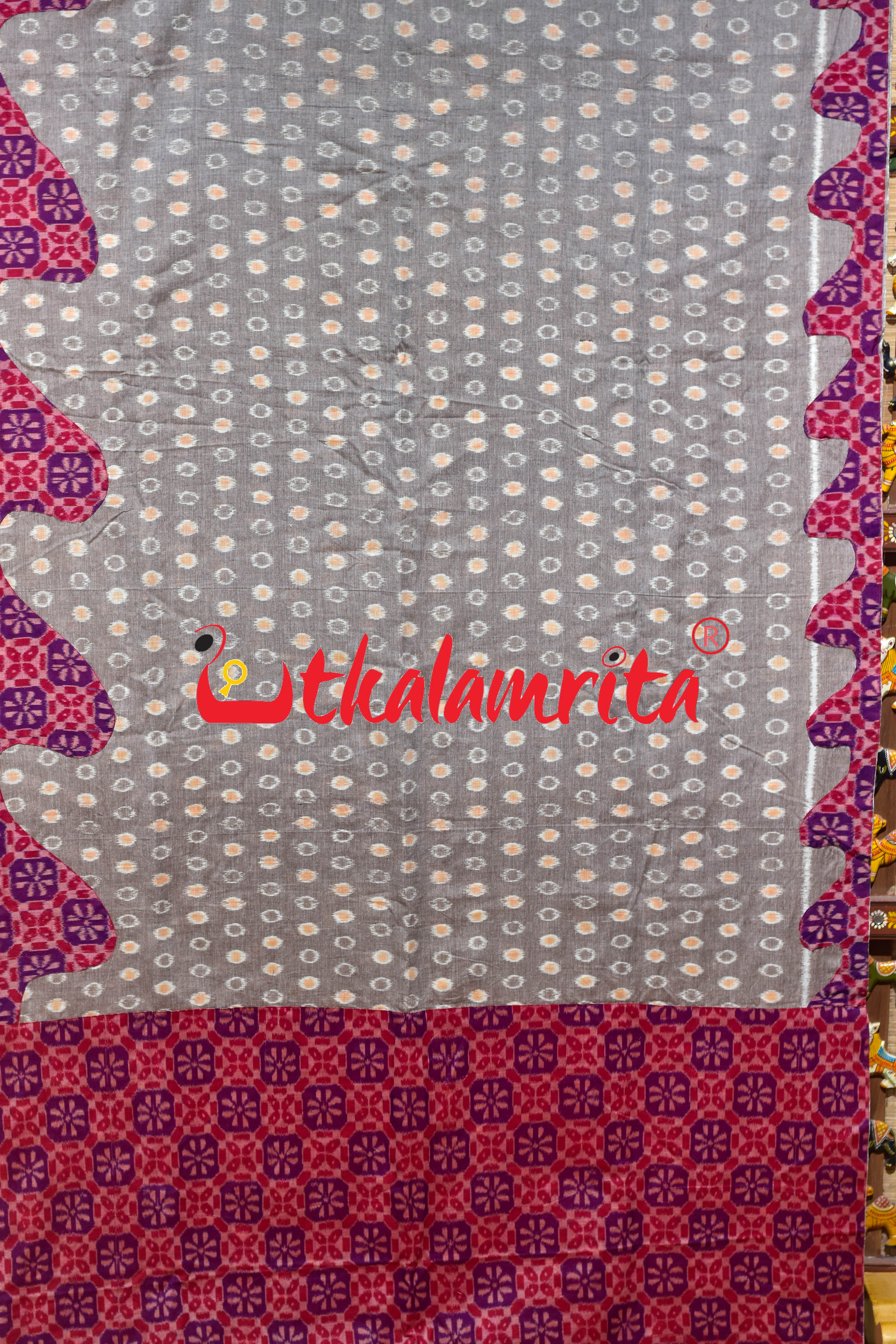 Vintage Beige Bubbles Red 3D Flower Designer Cotton Saree