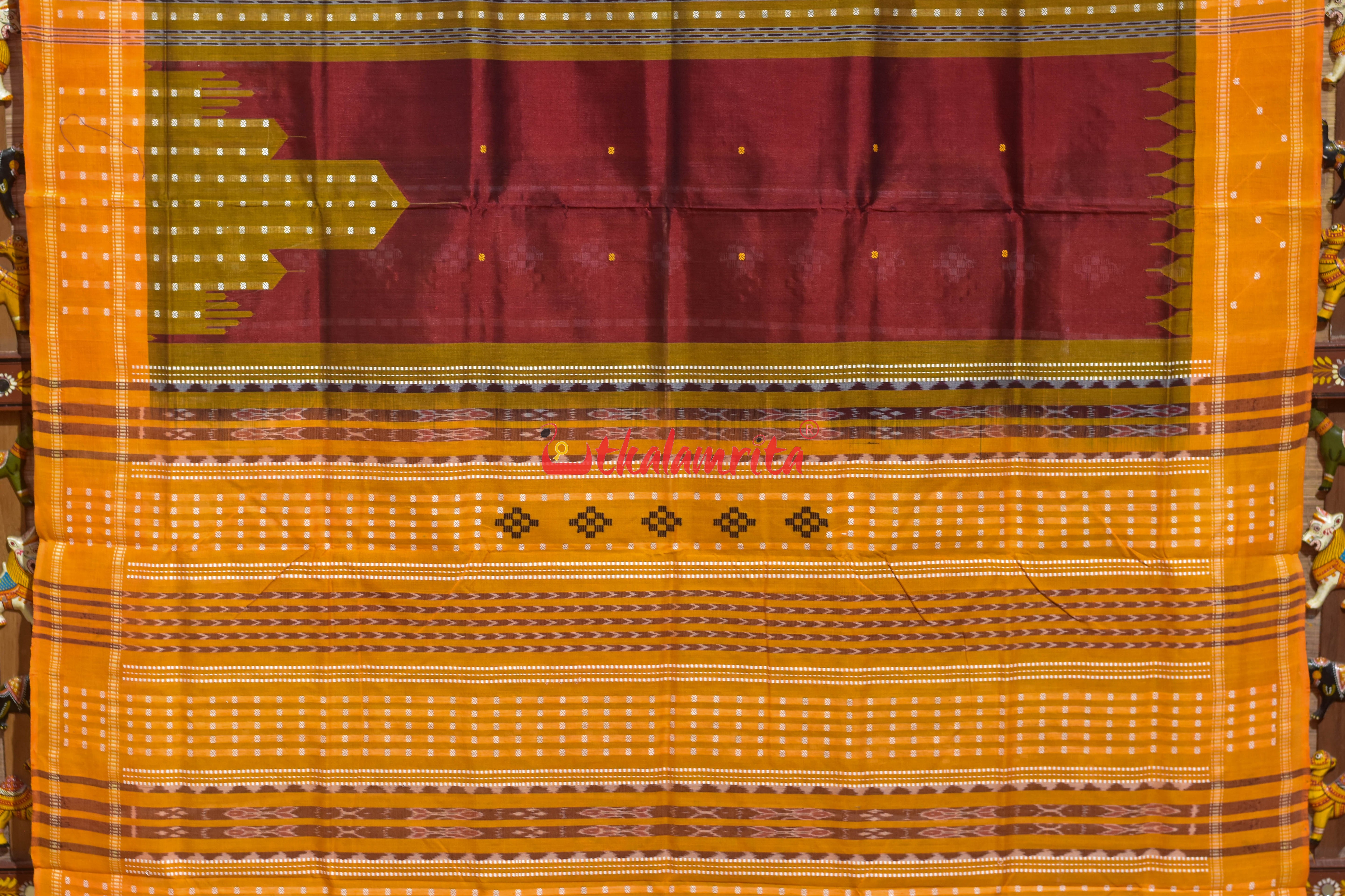 Maroon Yellow Mahal Bapta Saree