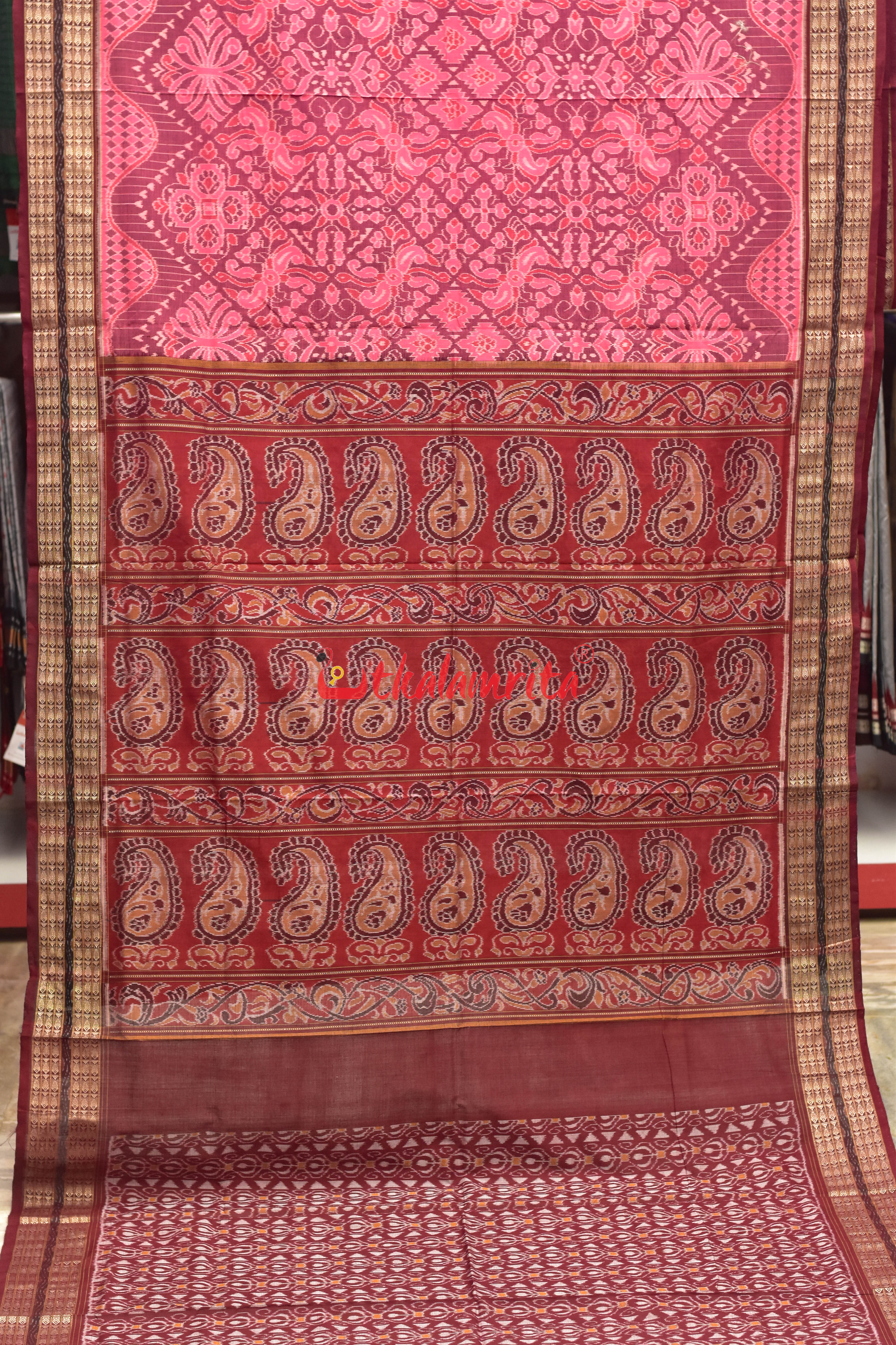 Pink Flowers Body Bandha Sambalpuri Cotton Saree