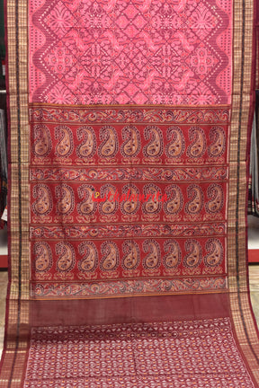 Pink Flowers Body Bandha Sambalpuri Cotton Saree