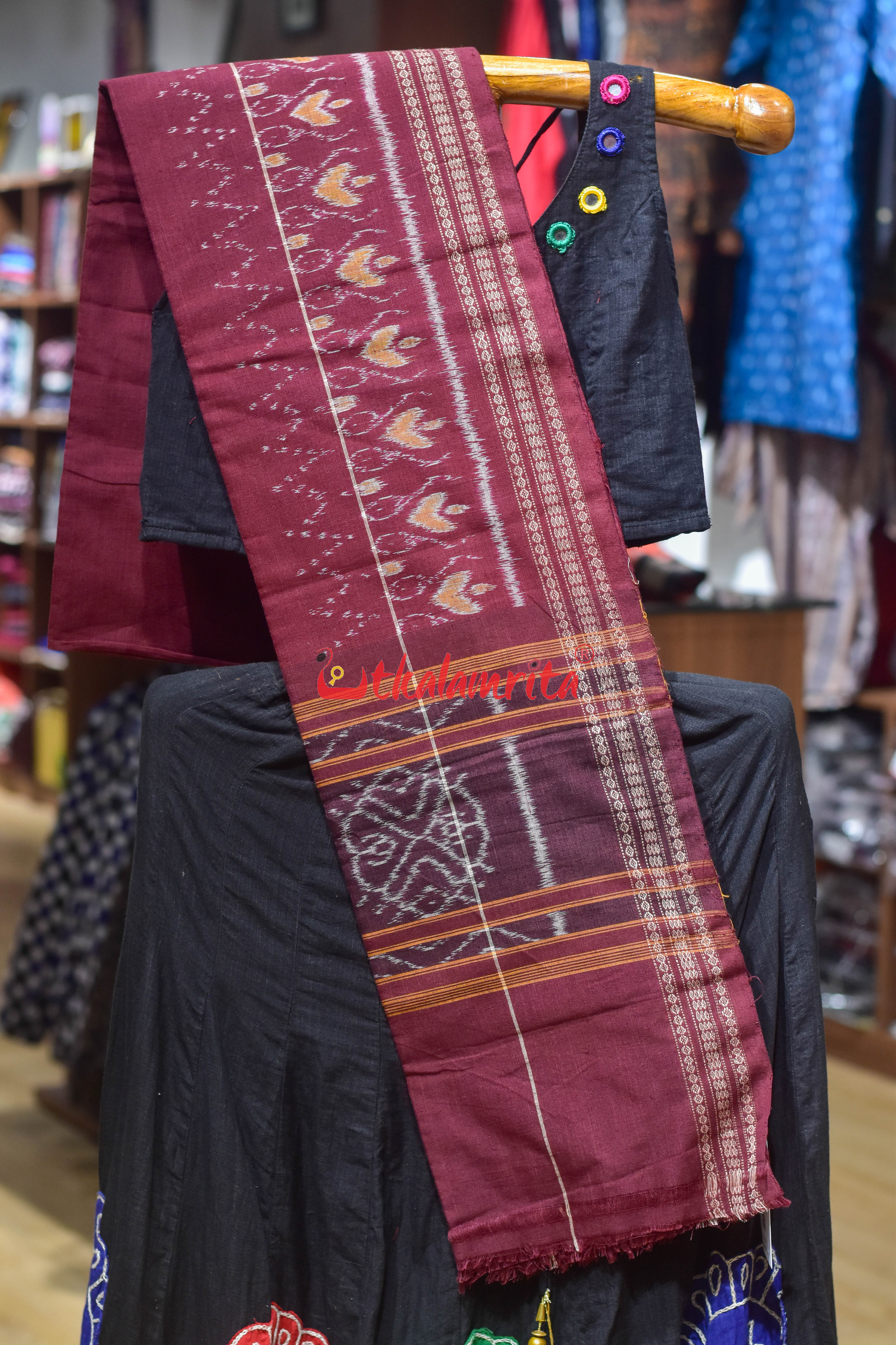 Maroon with Heart Border Cotton (Dupatta)