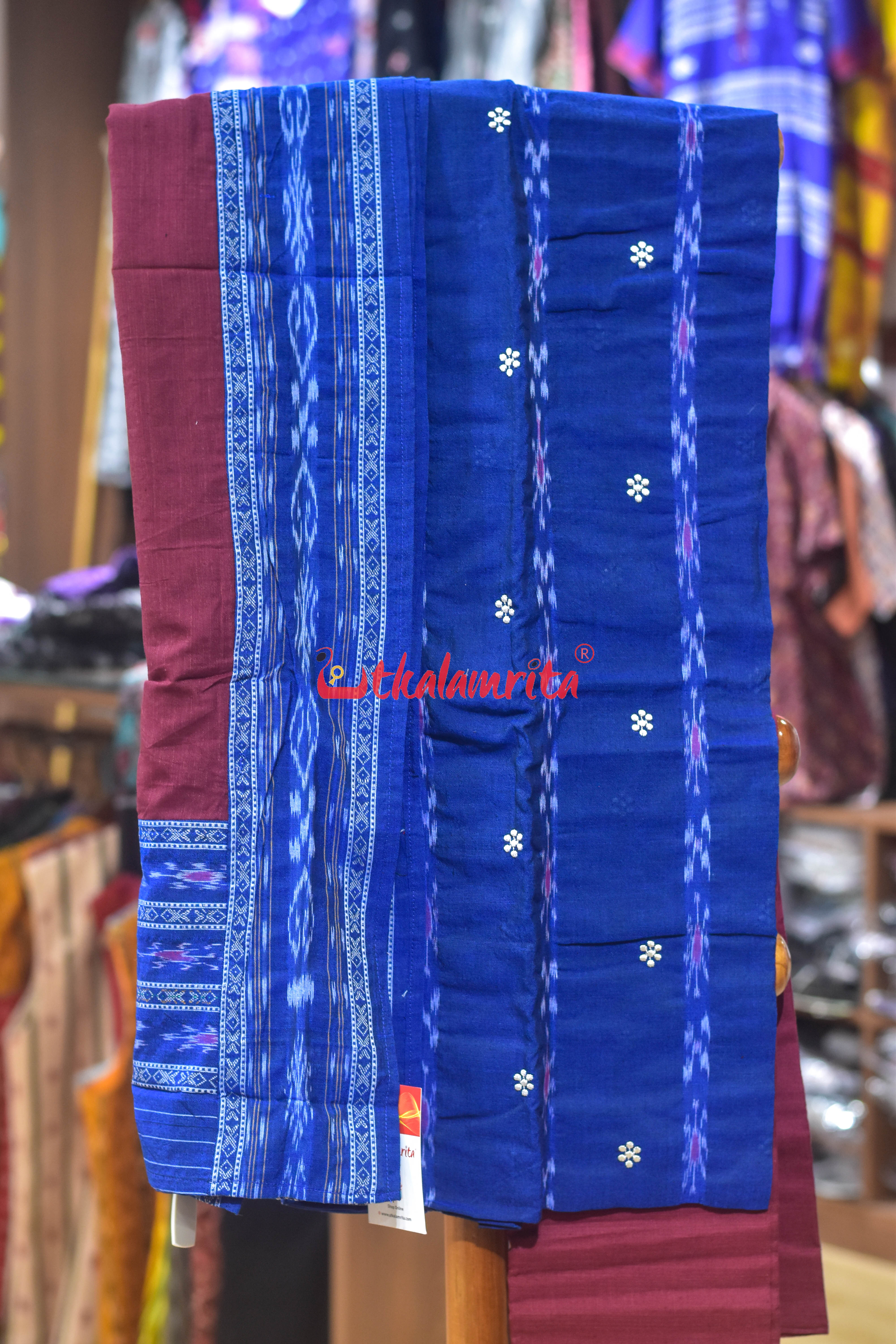 Light Blue Maroon Simple Pasapali Flower Dress Set