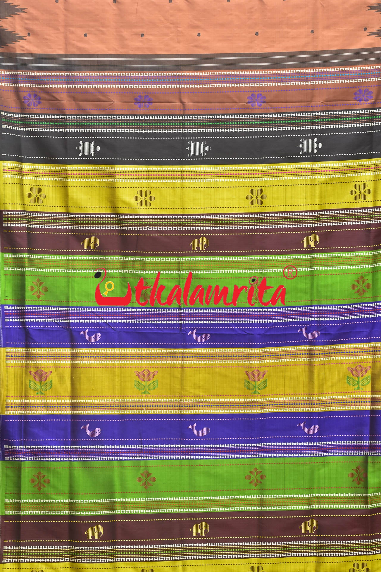 Shiny Brown Double Anchal Berhampuri Silk Saree