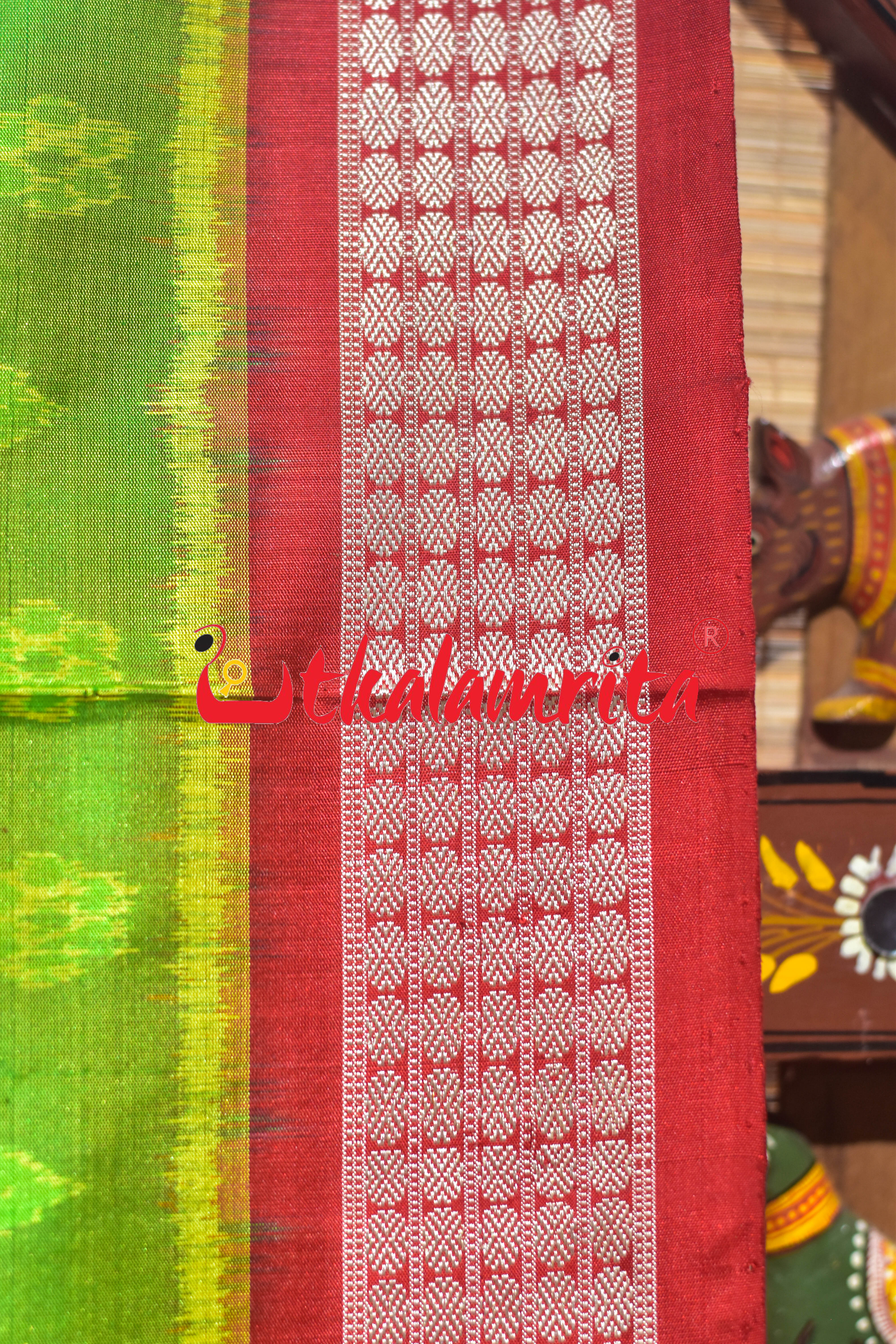 Yellow Green Red Tribal Ghara Sambalpuri Silk Saree