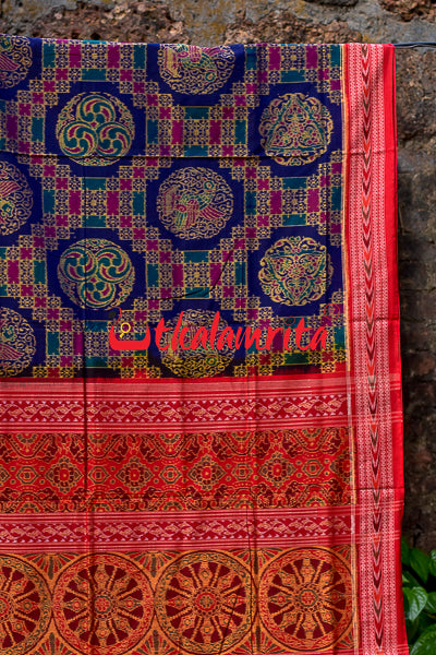 Yin Yang Parrot Teal Sambalpuri Cotton Saree