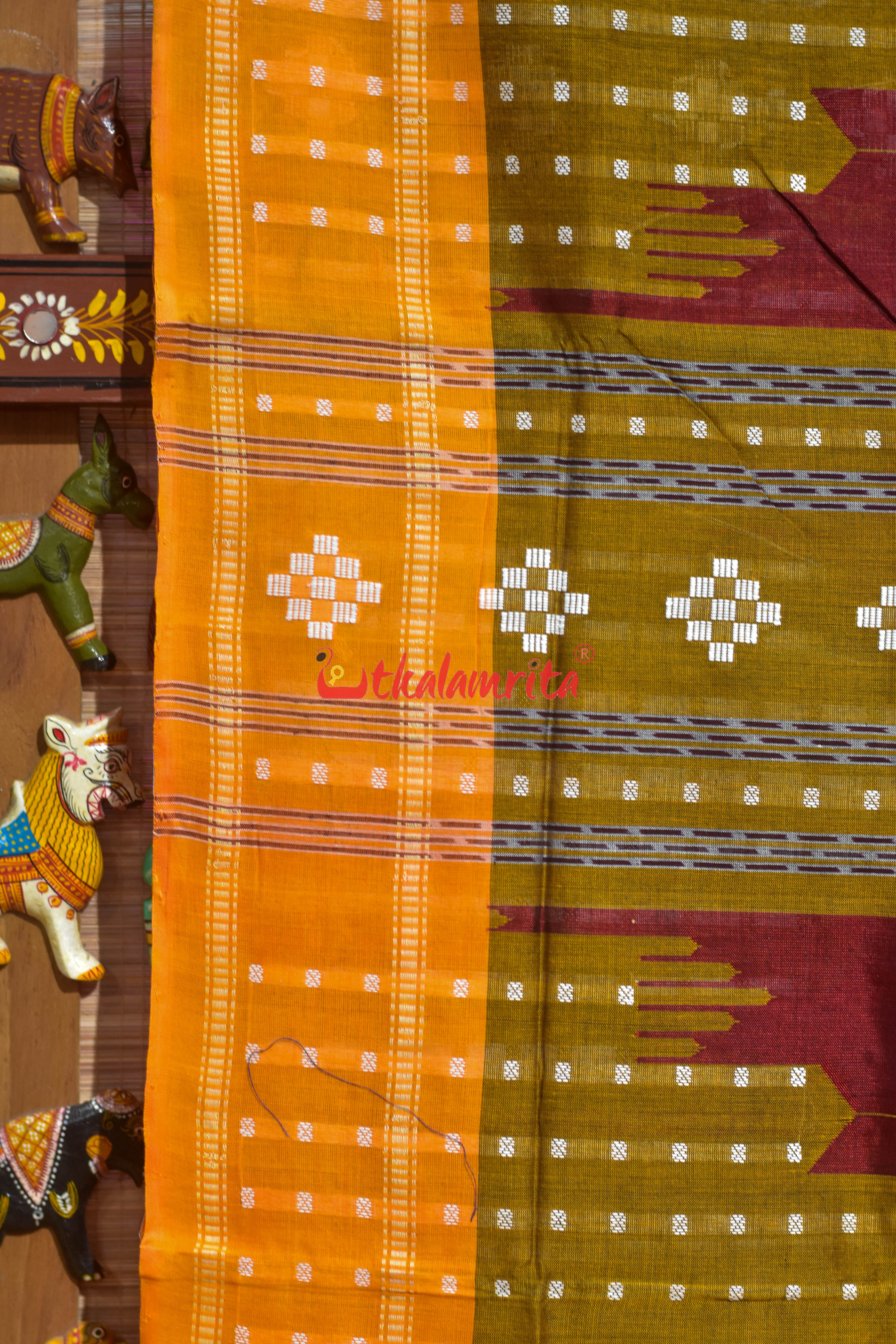 Maroon Yellow Mahal Bapta Saree