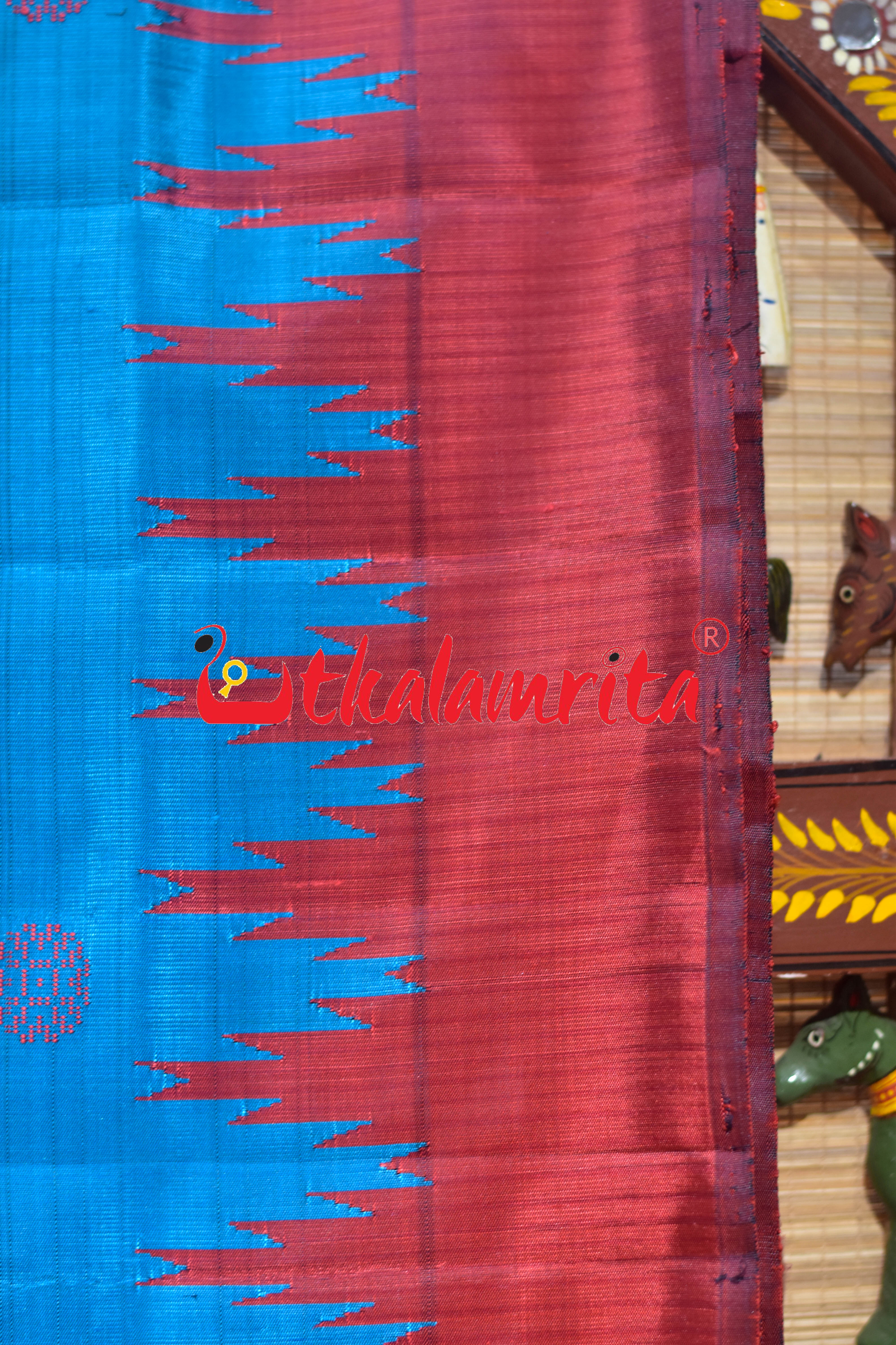 Blue Traditional Kalasa Padma Double Anchal Berhampuri Silk Saree