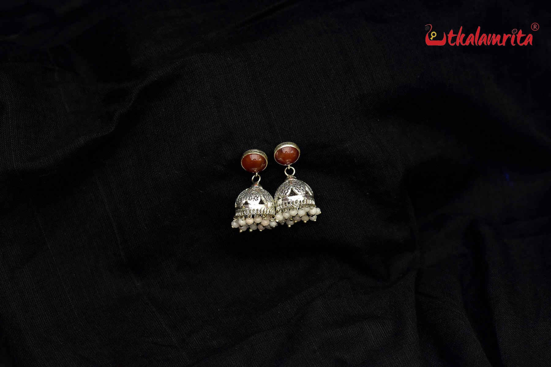 Brown Stone Silver Filigree Jhumka (Earring Tops)