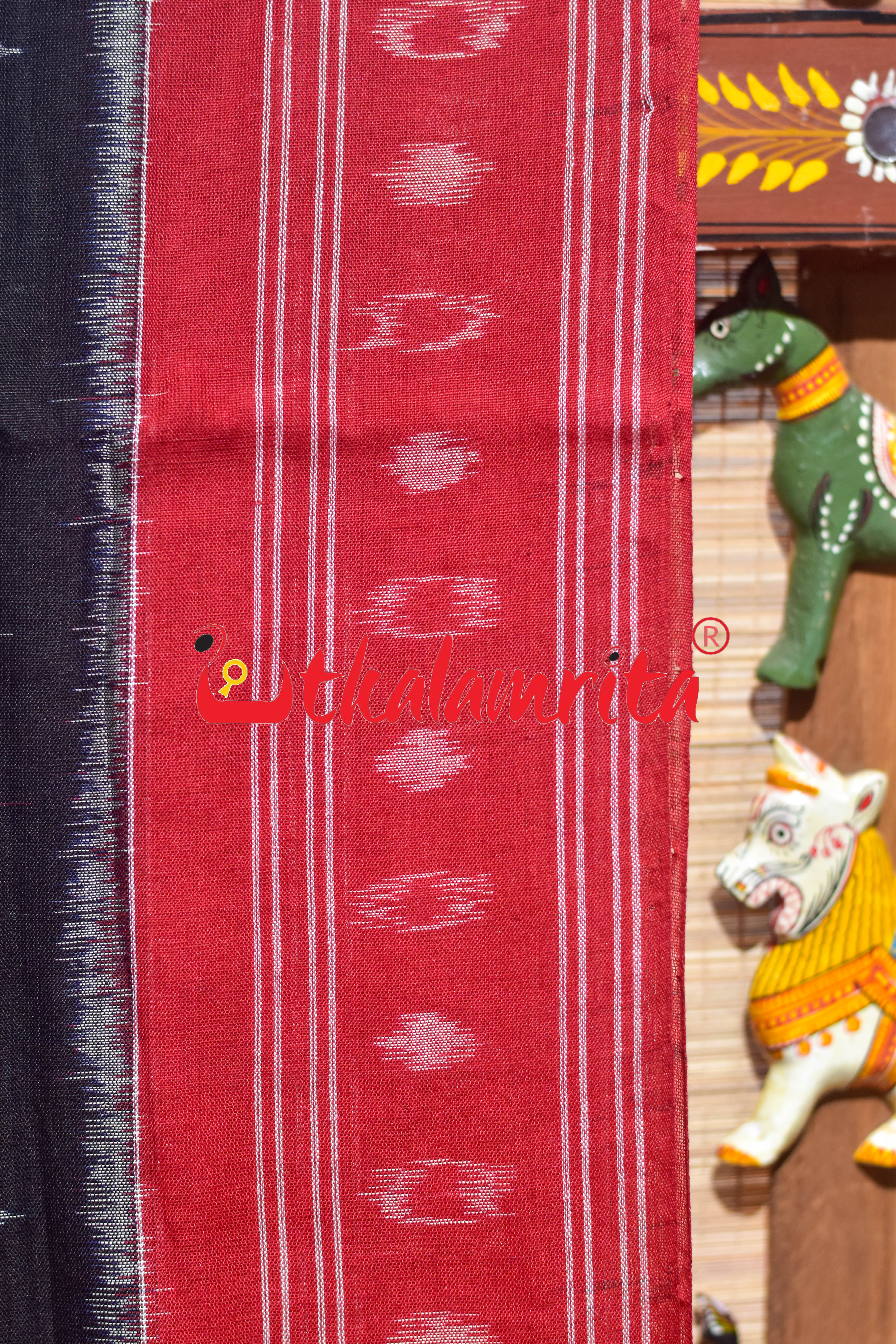 Black Red Tribal Homes Khandua Cotton Saree