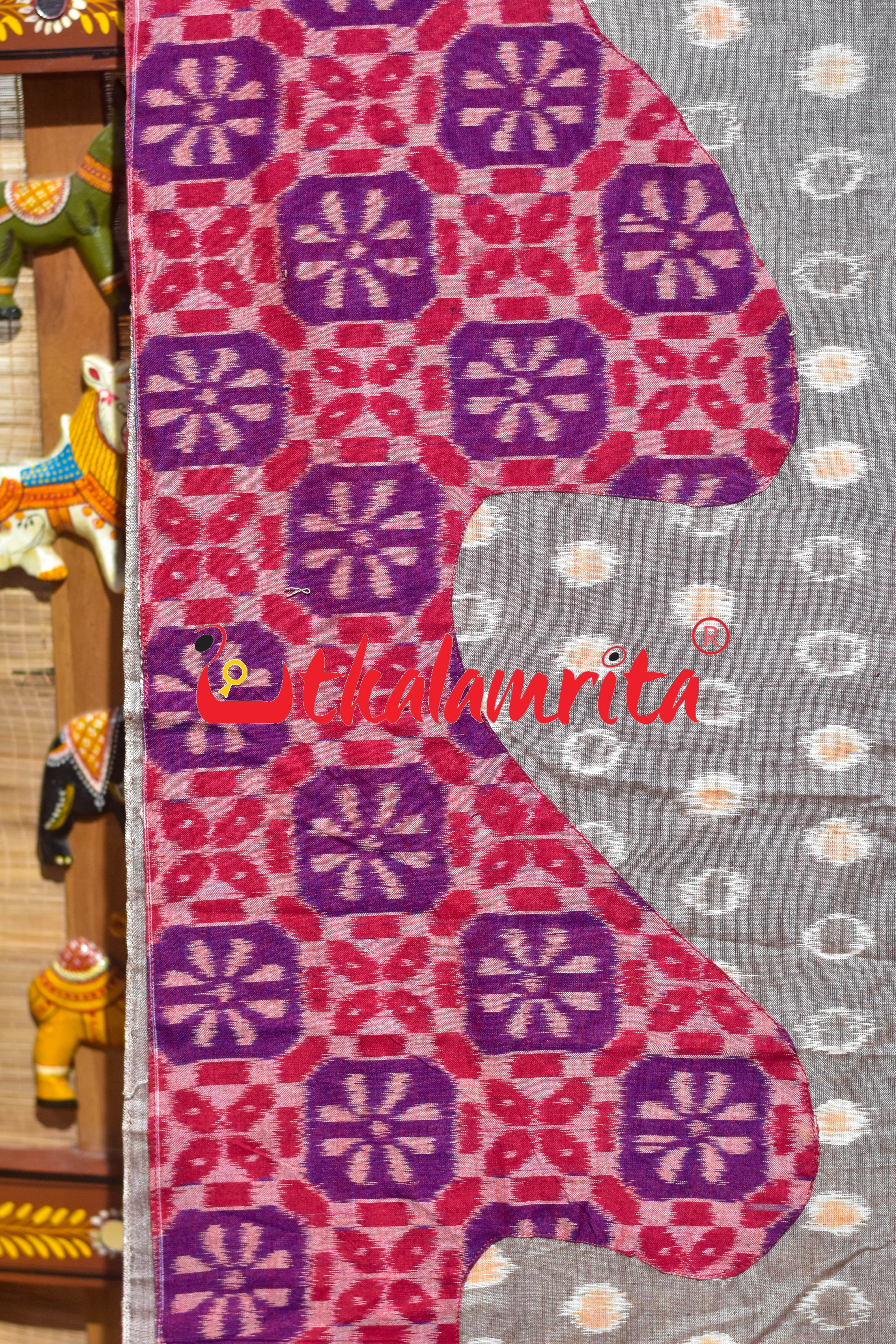 Vintage Beige Bubbles Red 3D Flower Designer Cotton Saree