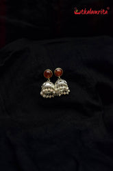 Brown Stone Silver Filigree Jhumka (Earring Tops)