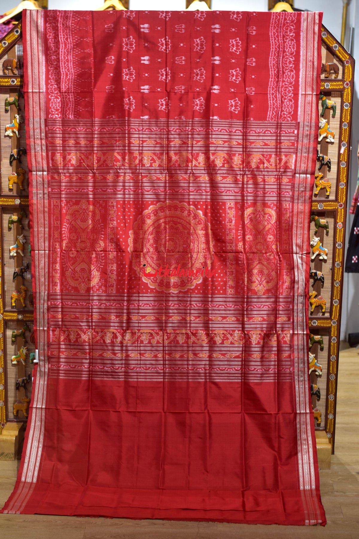 Padma Lakhmi Pada Red Sambalpuri Silk Saree