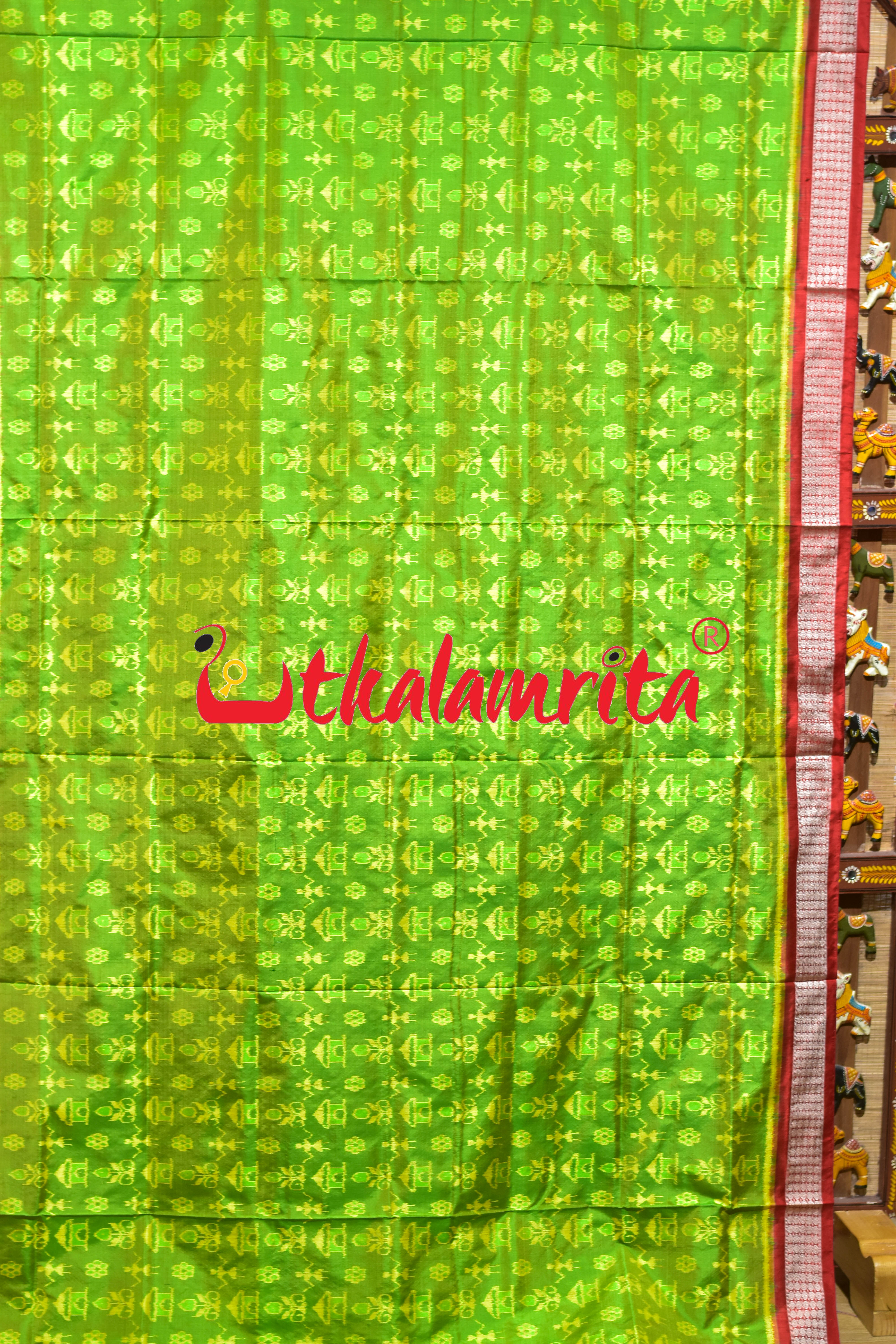 Yellow Green Red Tribal Ghara Sambalpuri Silk Saree