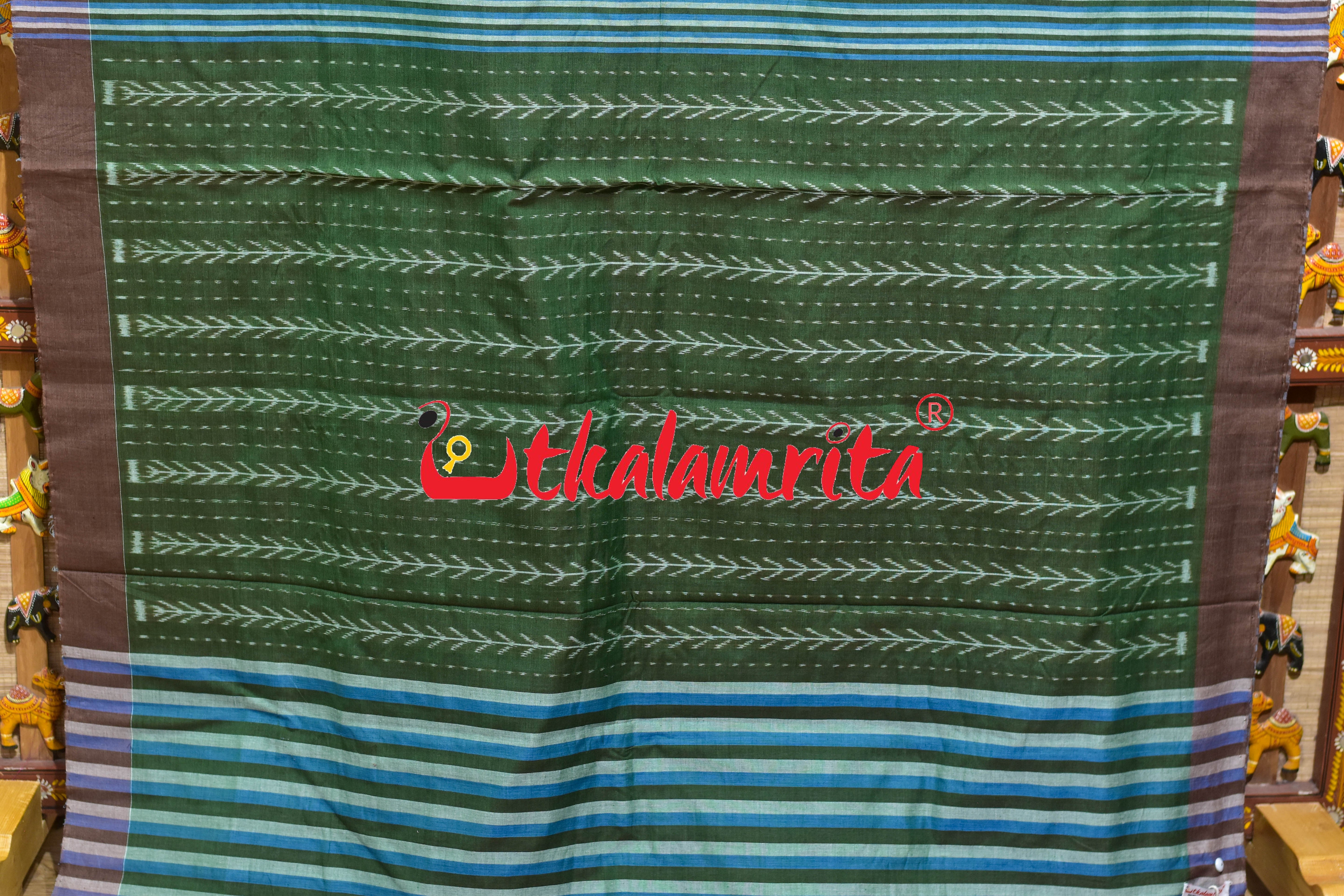 Hexagon Flower Green Blue Khandua Cotton Saree