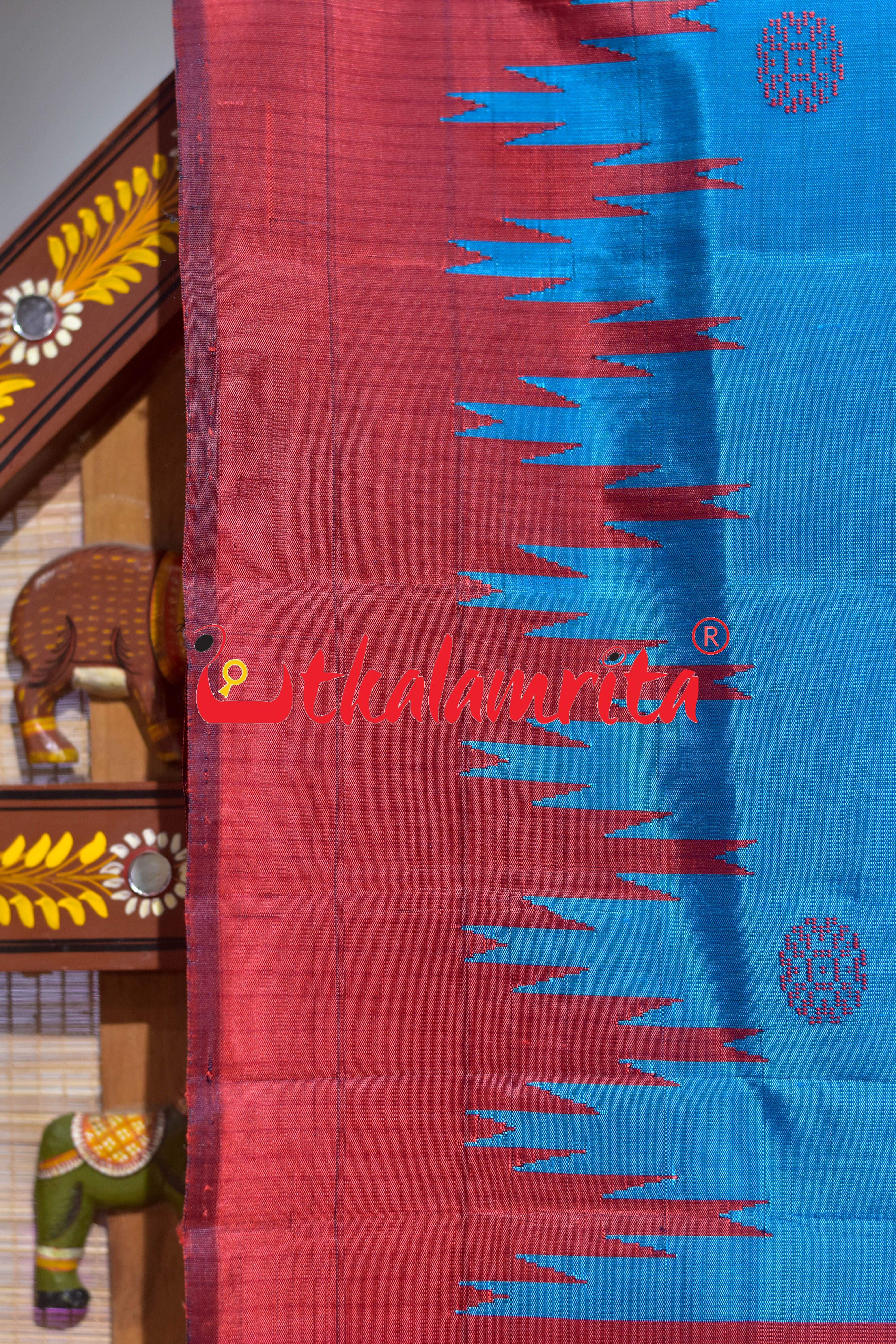 Blue Traditional Kalasa Padma Double Anchal Berhampuri Silk Saree