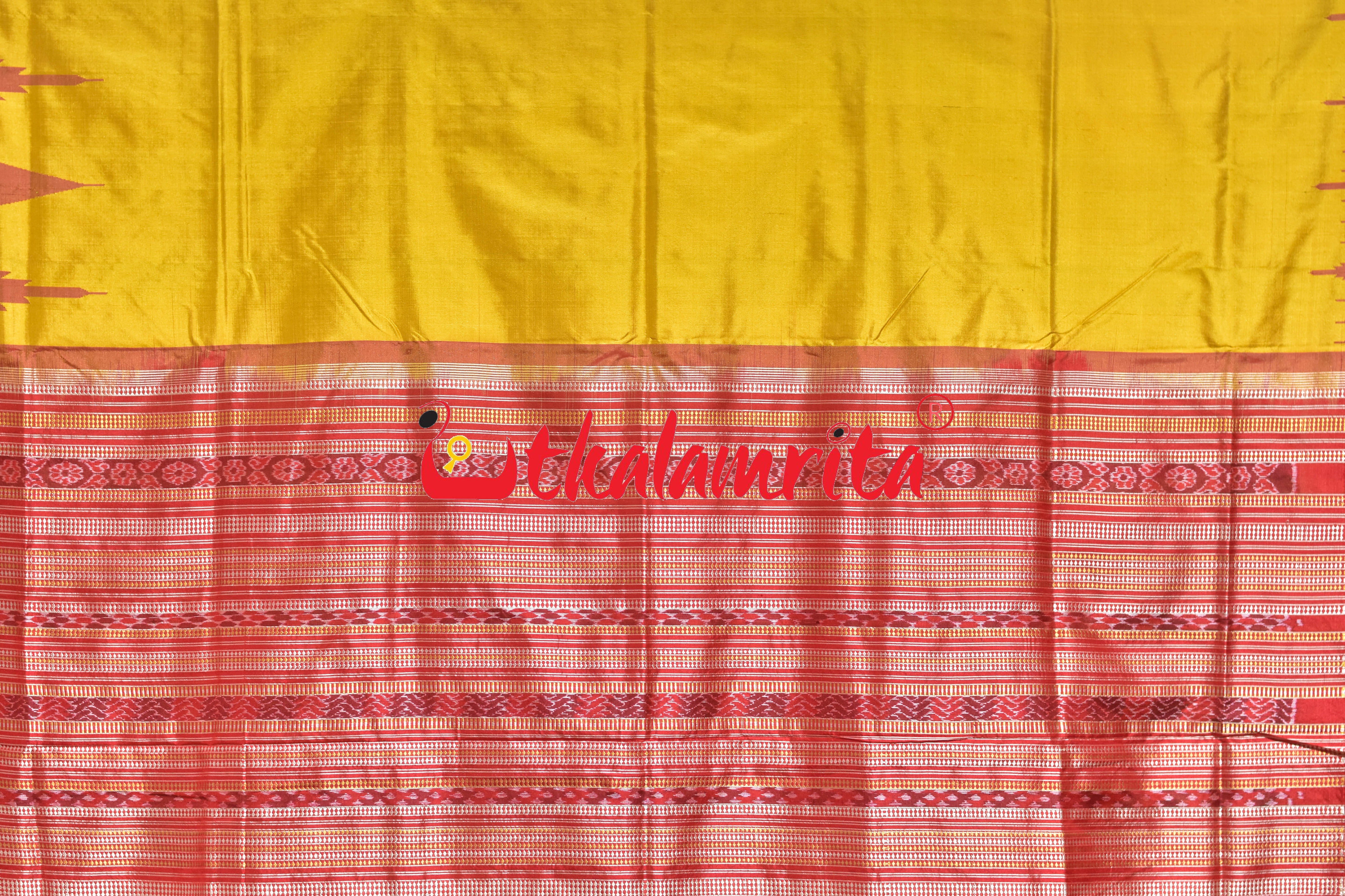 Mustard Red Hata Kumbha Sambalpuri Silk Saree