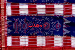 Peri Peri Bandha Pasapali Blue Red White Sambalpuri Cotton Saree
