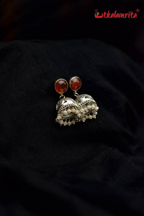 Brown Stone Silver Filigree Jhumka (Earring Tops)