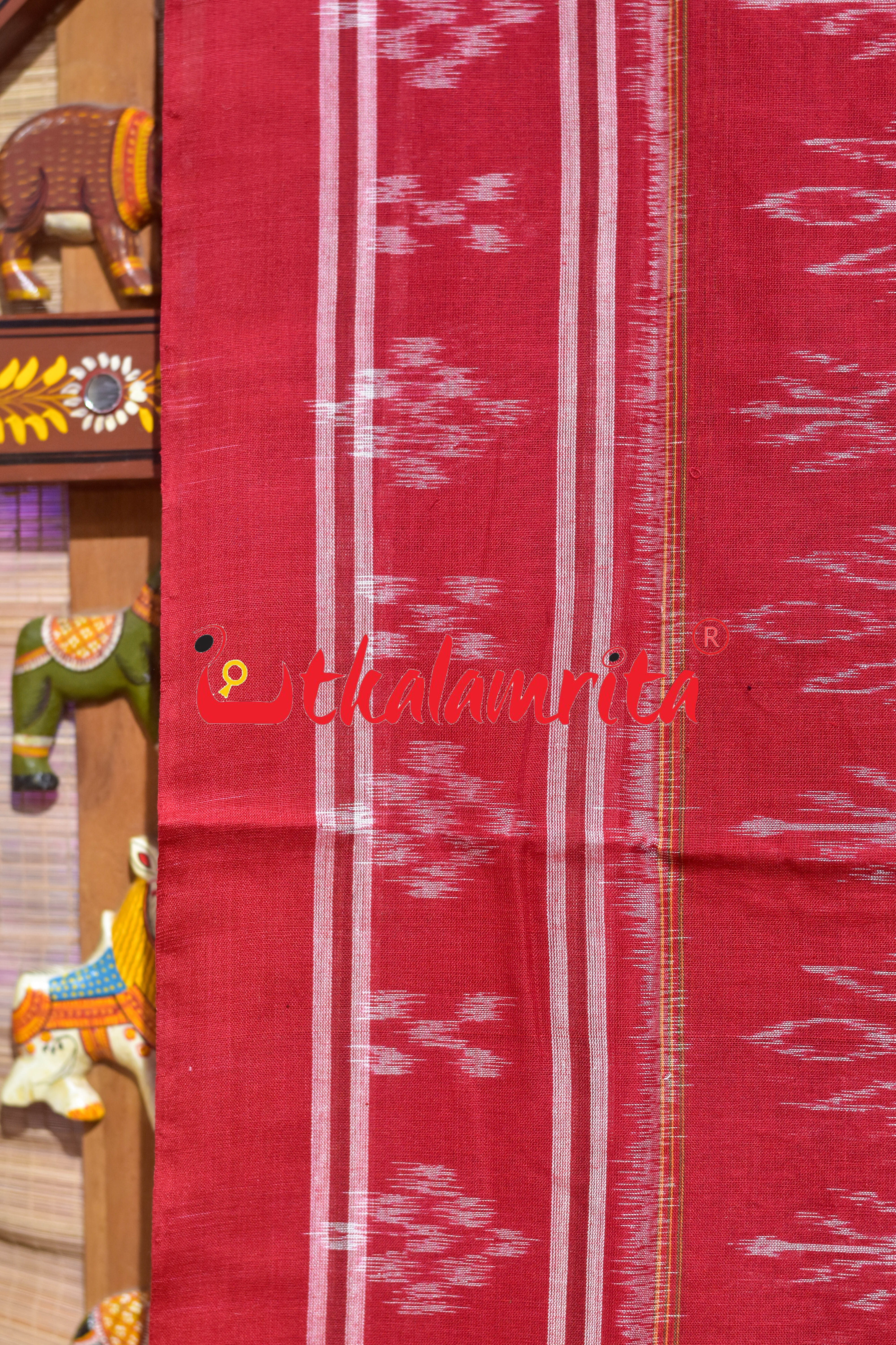 Mehendi Red Pasapali Border Khandua Cotton Saree