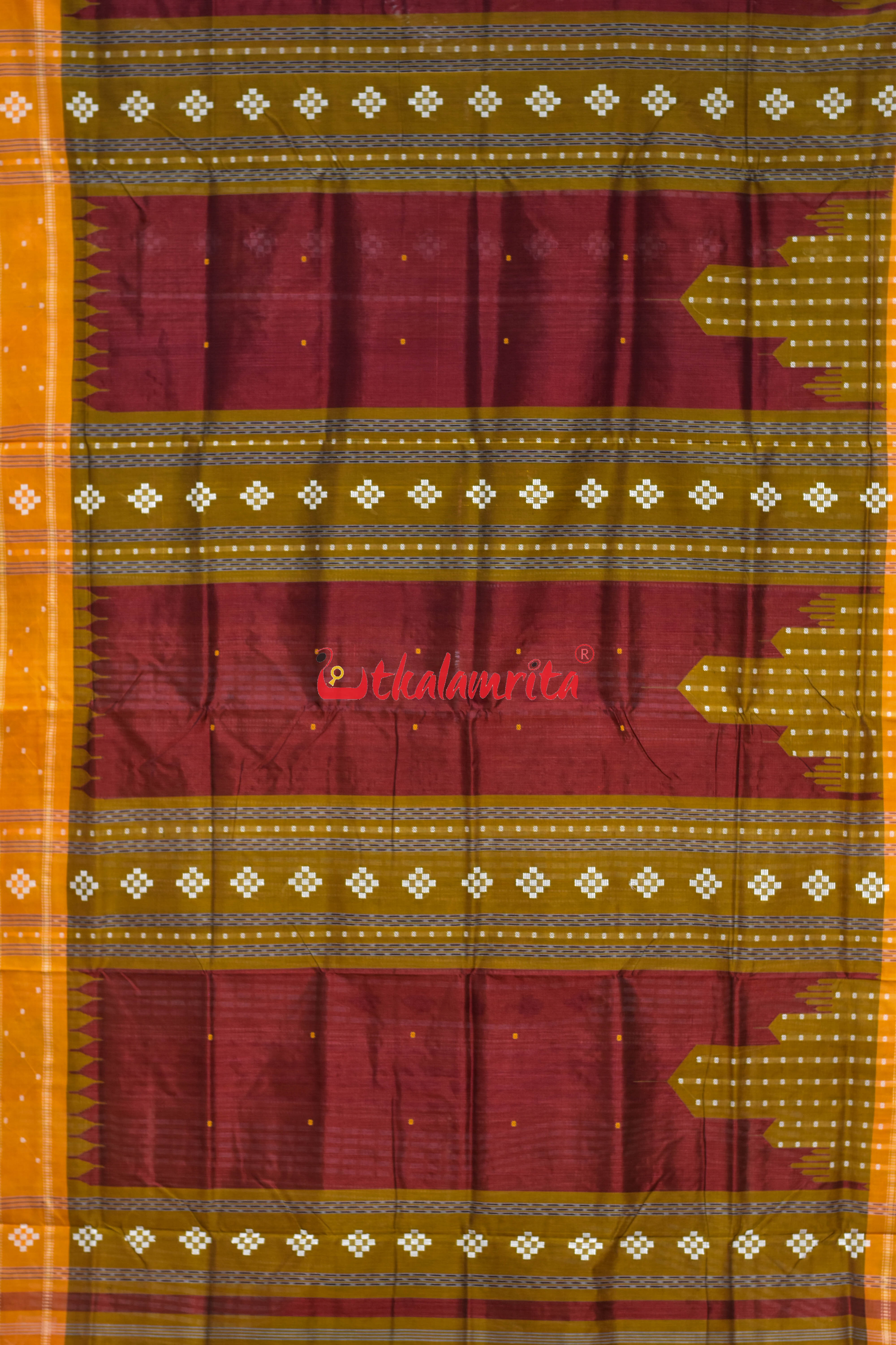 Maroon Yellow Mahal Bapta Saree