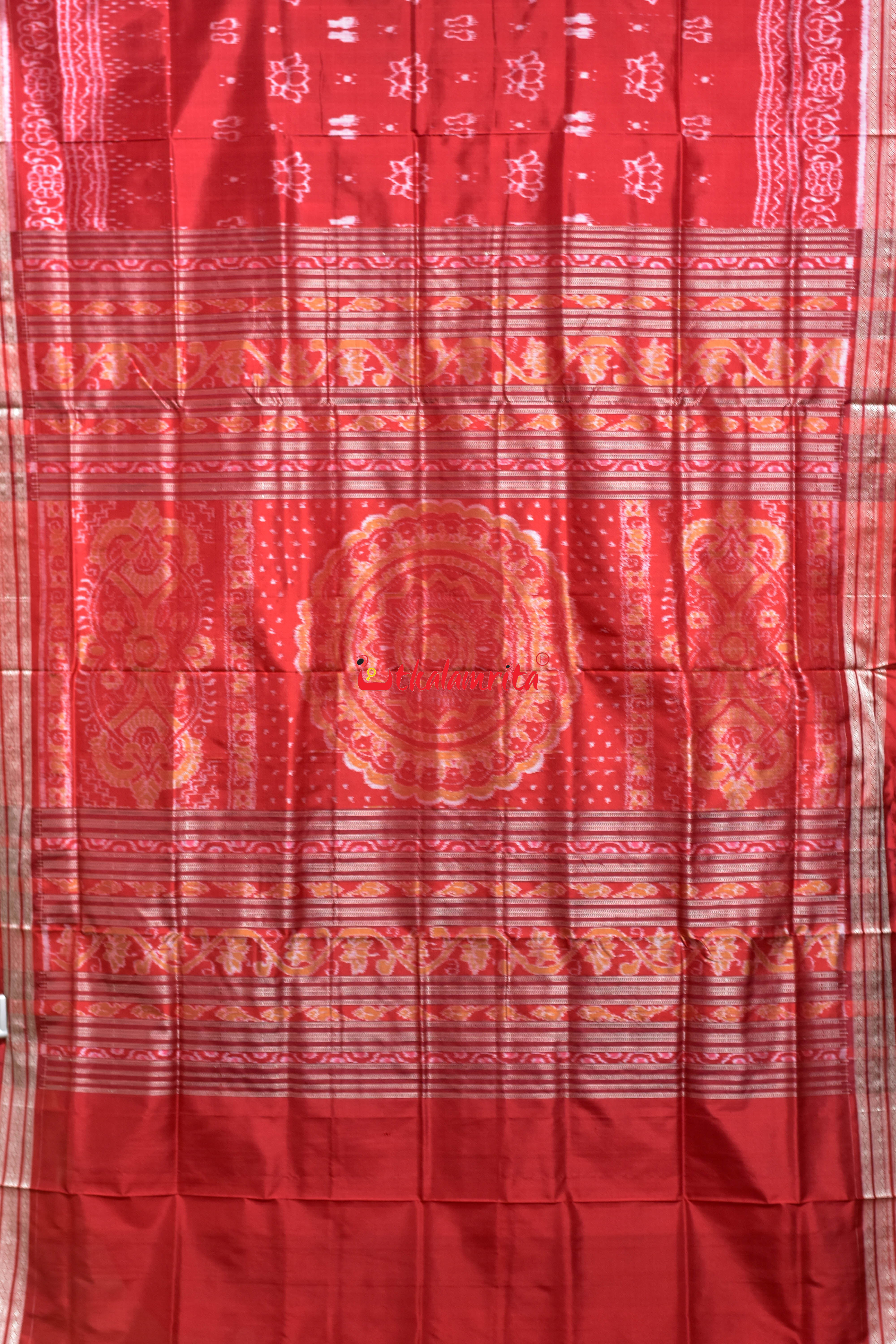 Padma Lakhmi Pada Red Sambalpuri Silk Saree