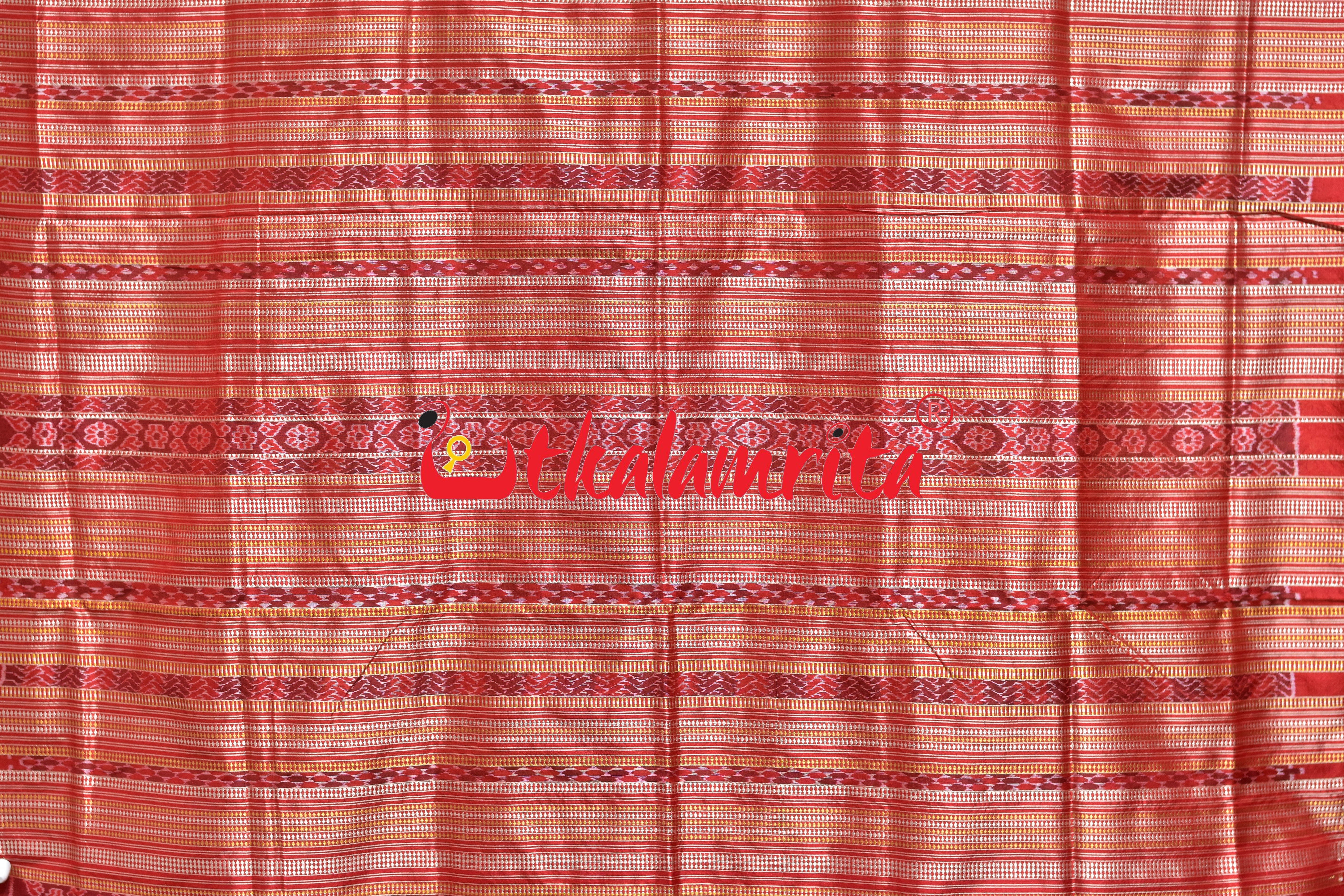 Mustard Red Hata Kumbha Sambalpuri Silk Saree