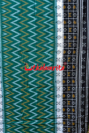 White Green Waves Black Khandua Cotton Saree