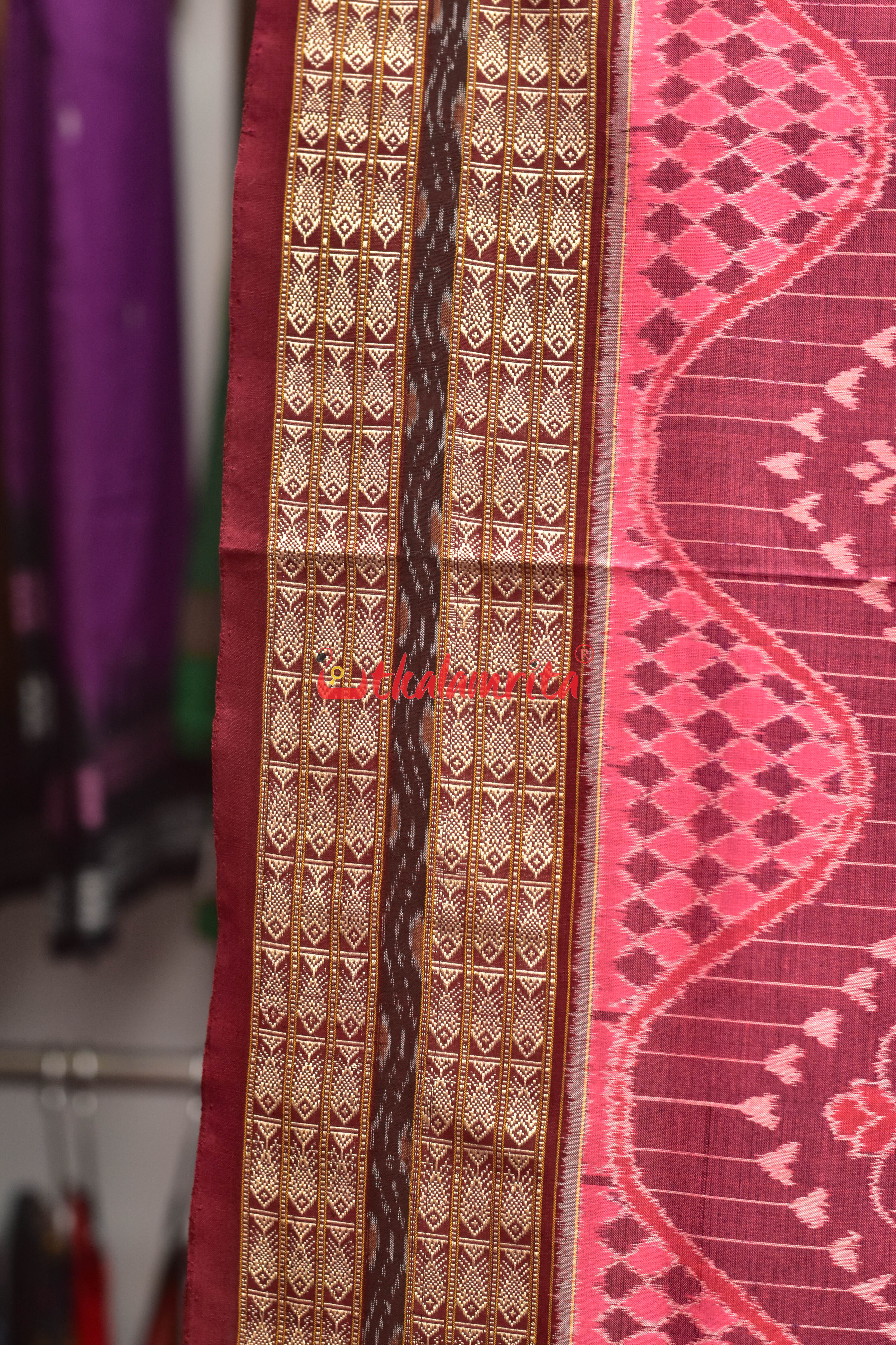 Pink Flowers Body Bandha Sambalpuri Cotton Saree