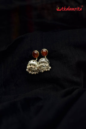 Brown Stone Silver Filigree Jhumka (Earring Tops)