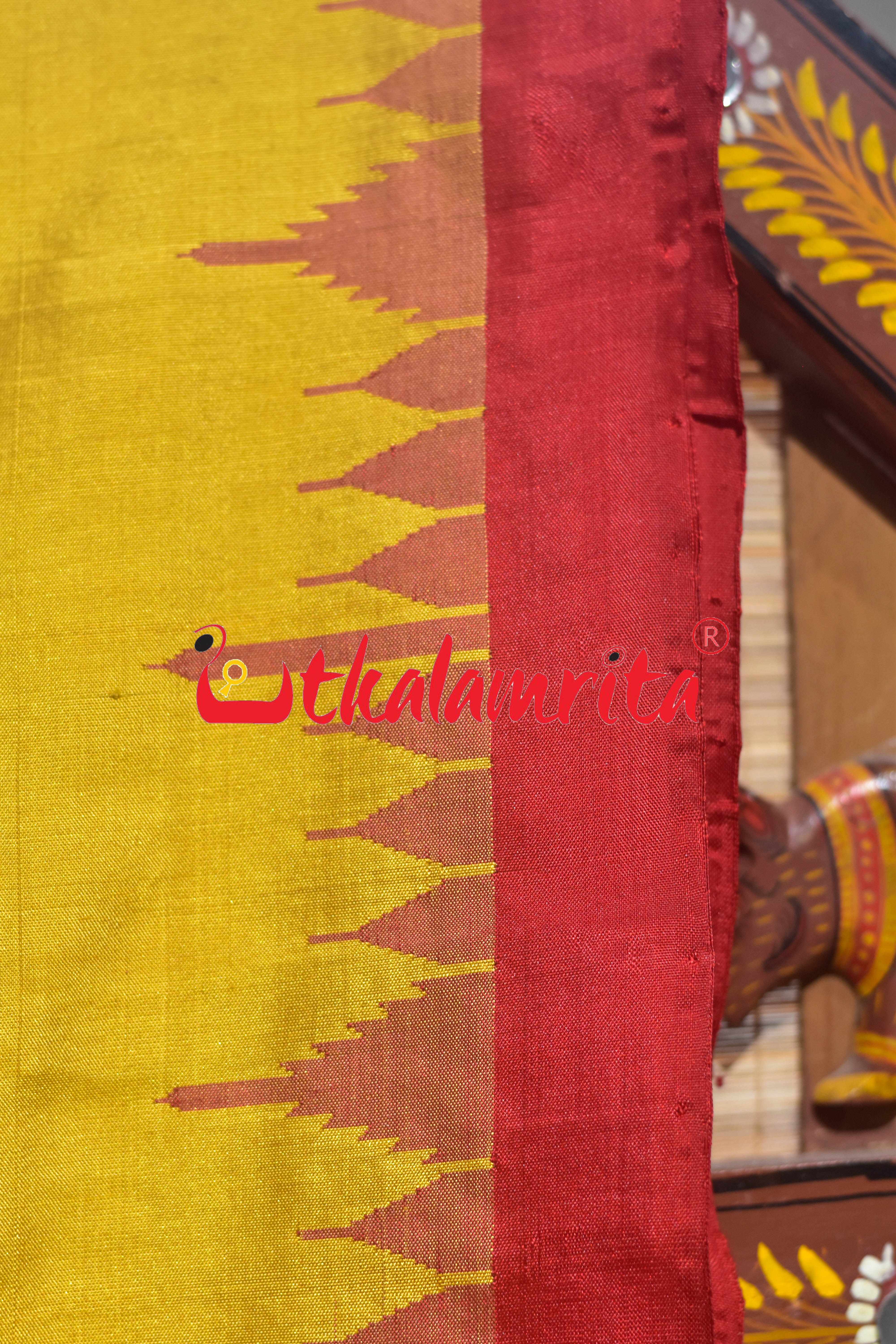 Mustard Red Hata Kumbha Sambalpuri Silk Saree