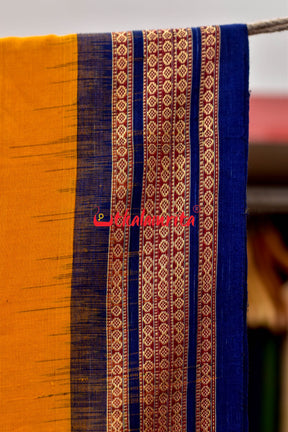 Mustard Blue Padam Bomkai Cotton Saree