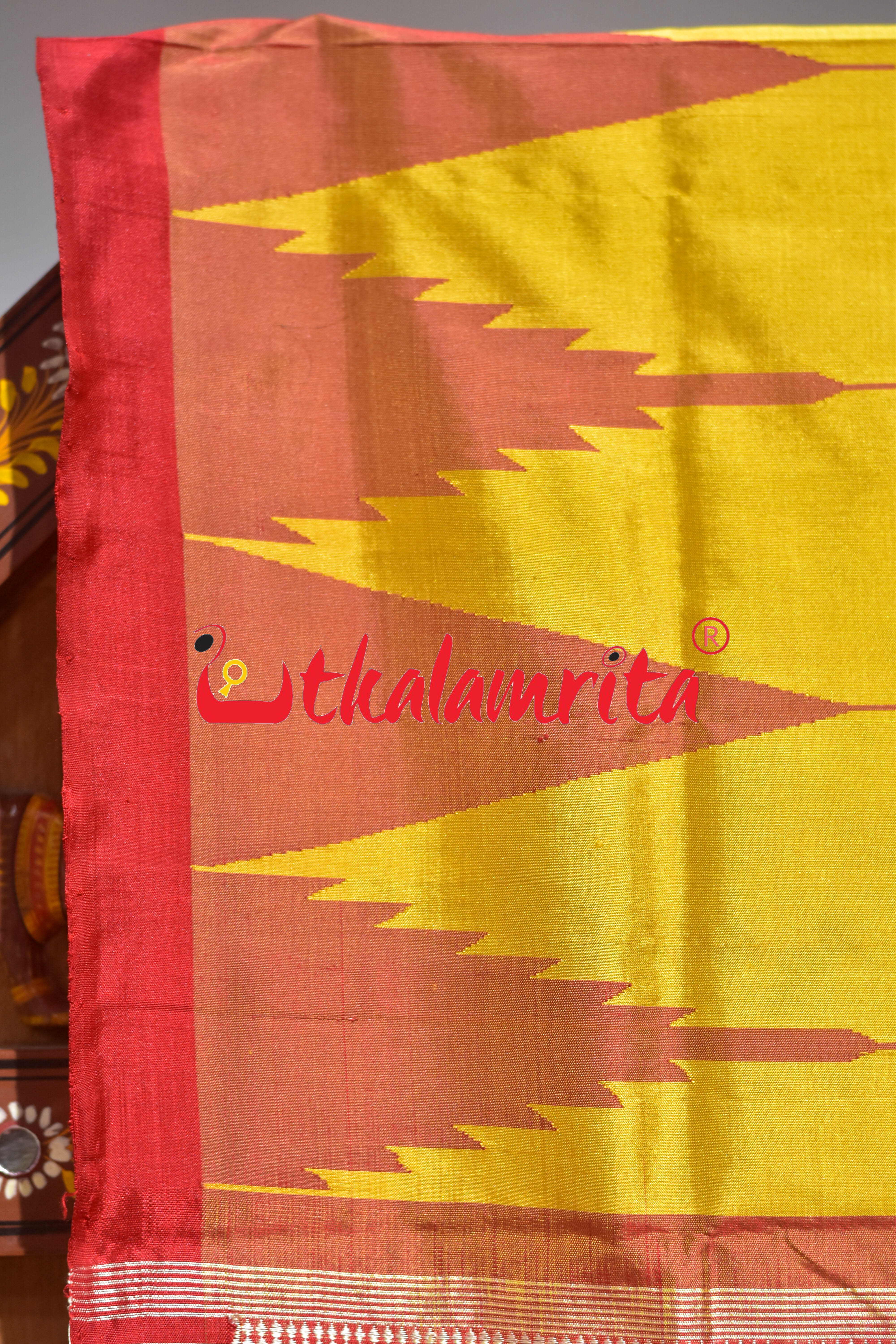 Mustard Red Hata Kumbha Sambalpuri Silk Saree
