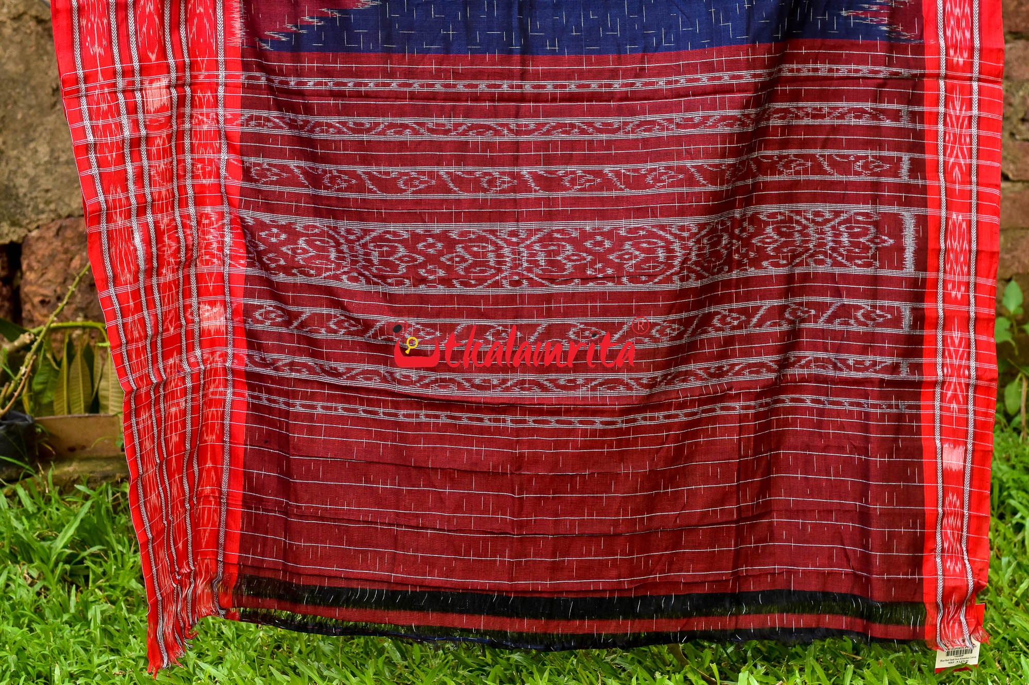 Blue Red Daali Scot Khandua Cotton Saree